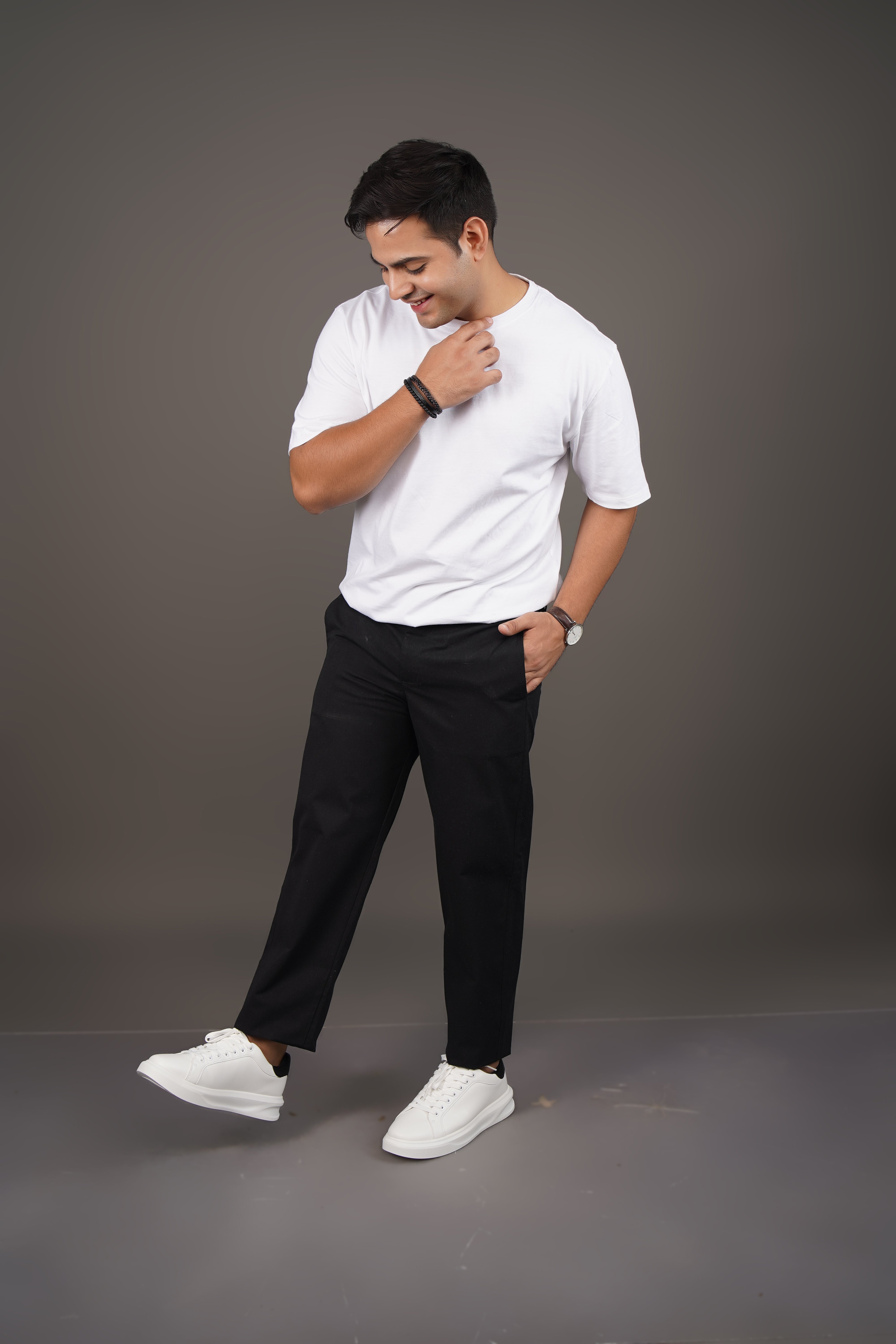 Black Straight Fit Cotton Semi-Formal Trousers