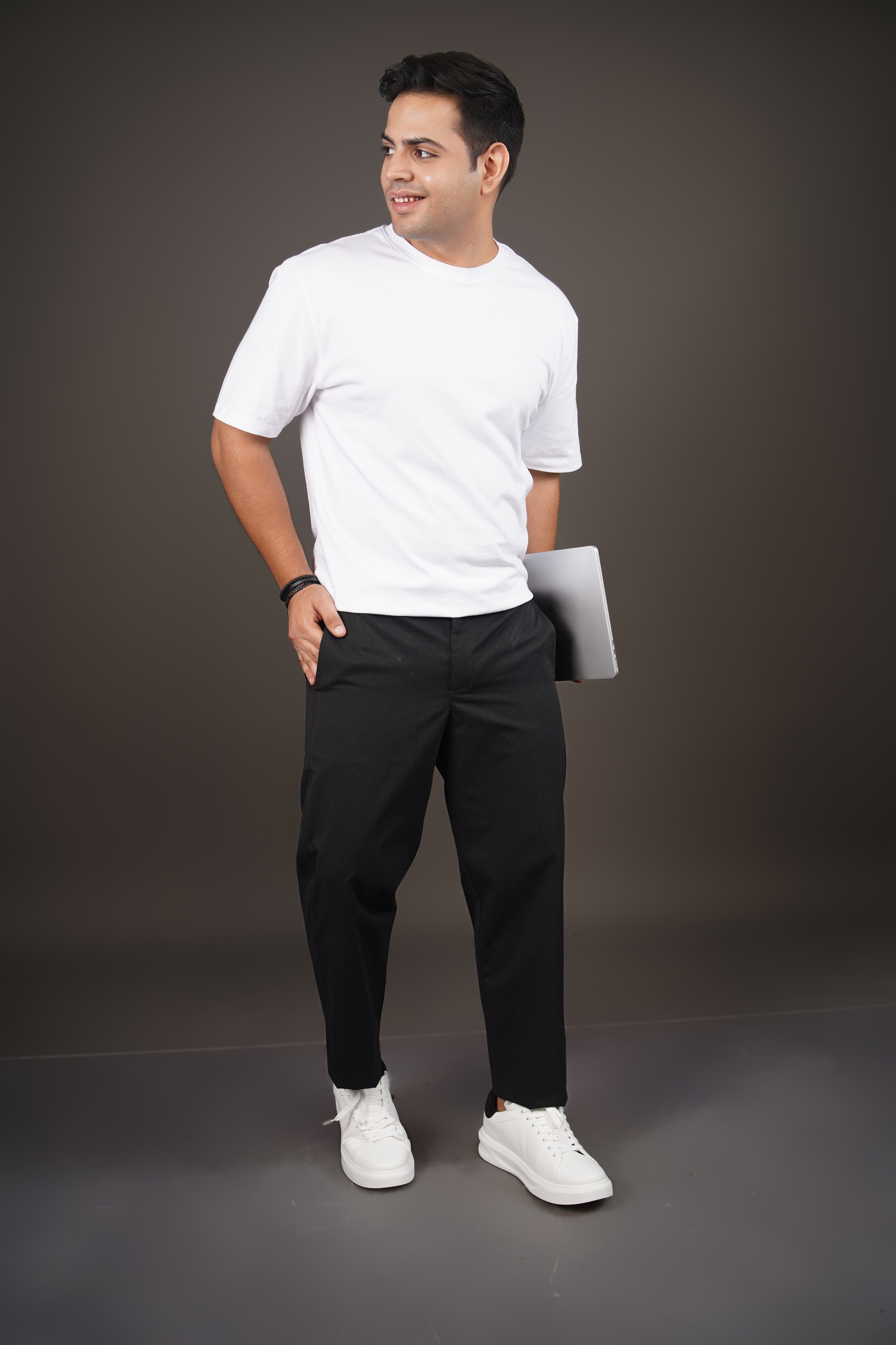 Black Straight Fit Cotton Semi-Formal Trousers
