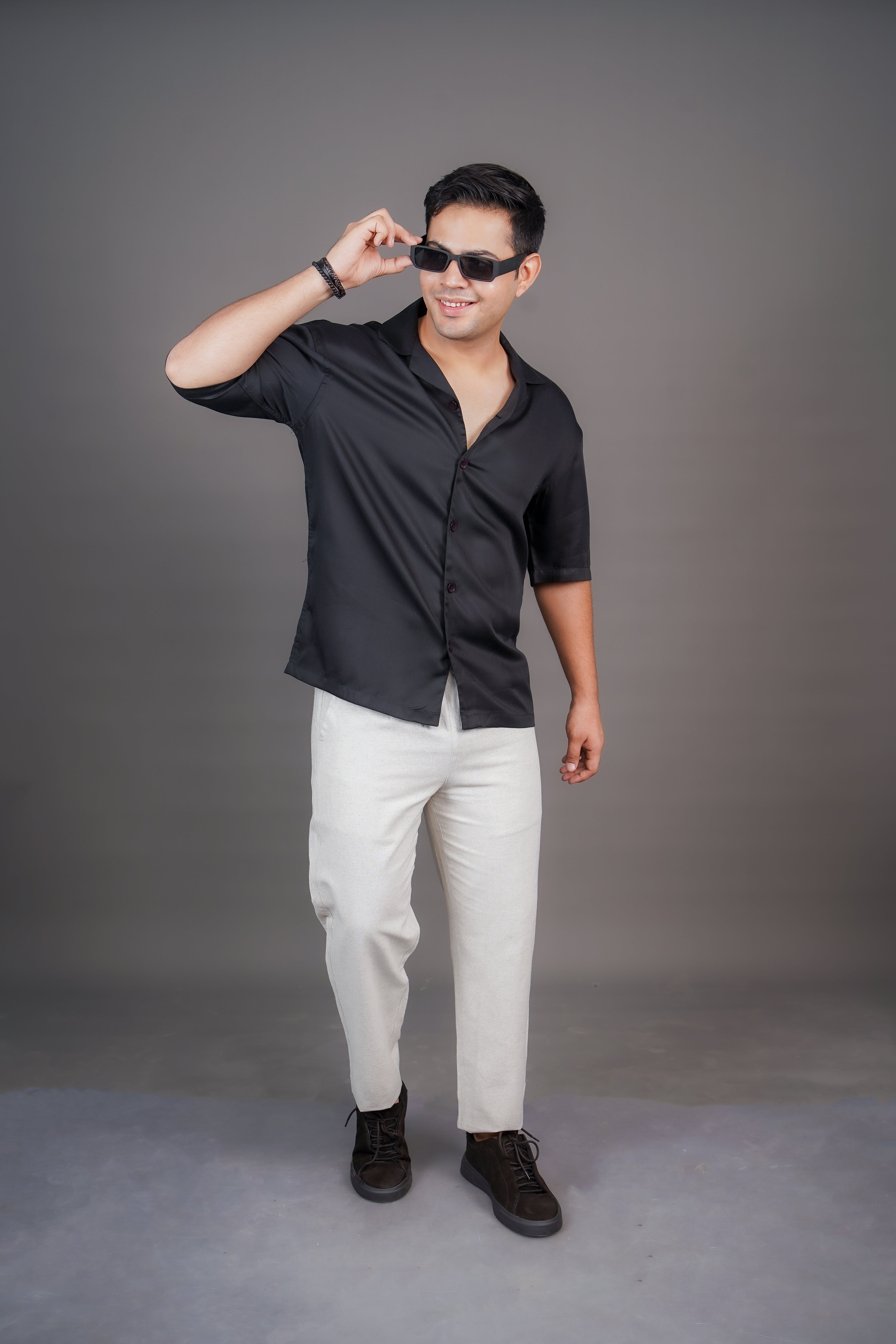 Black & Sage Grey Tencel Relaxed Fit Co-Ord Set