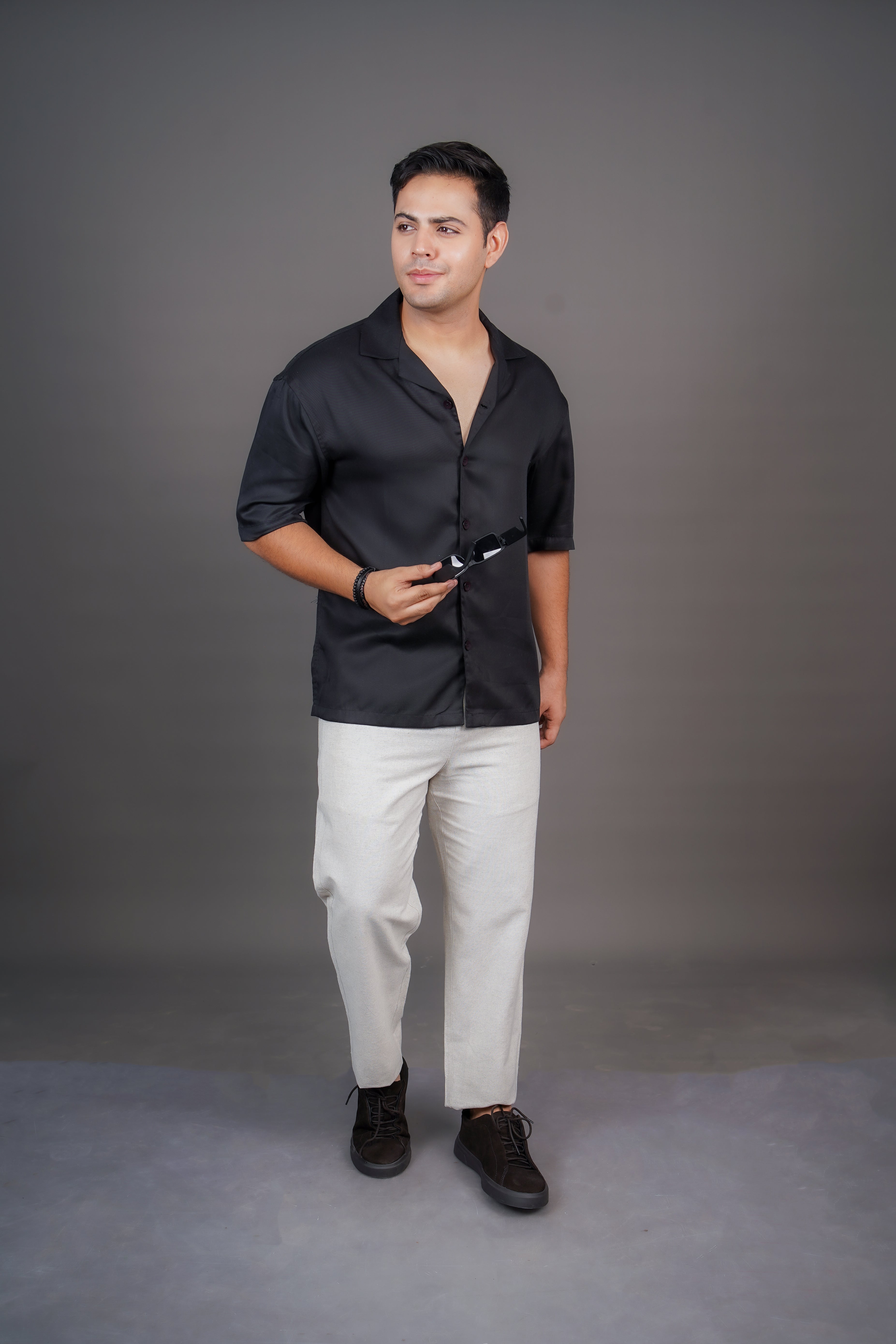 Black & Sage Grey Tencel Relaxed Fit Co-Ord Set