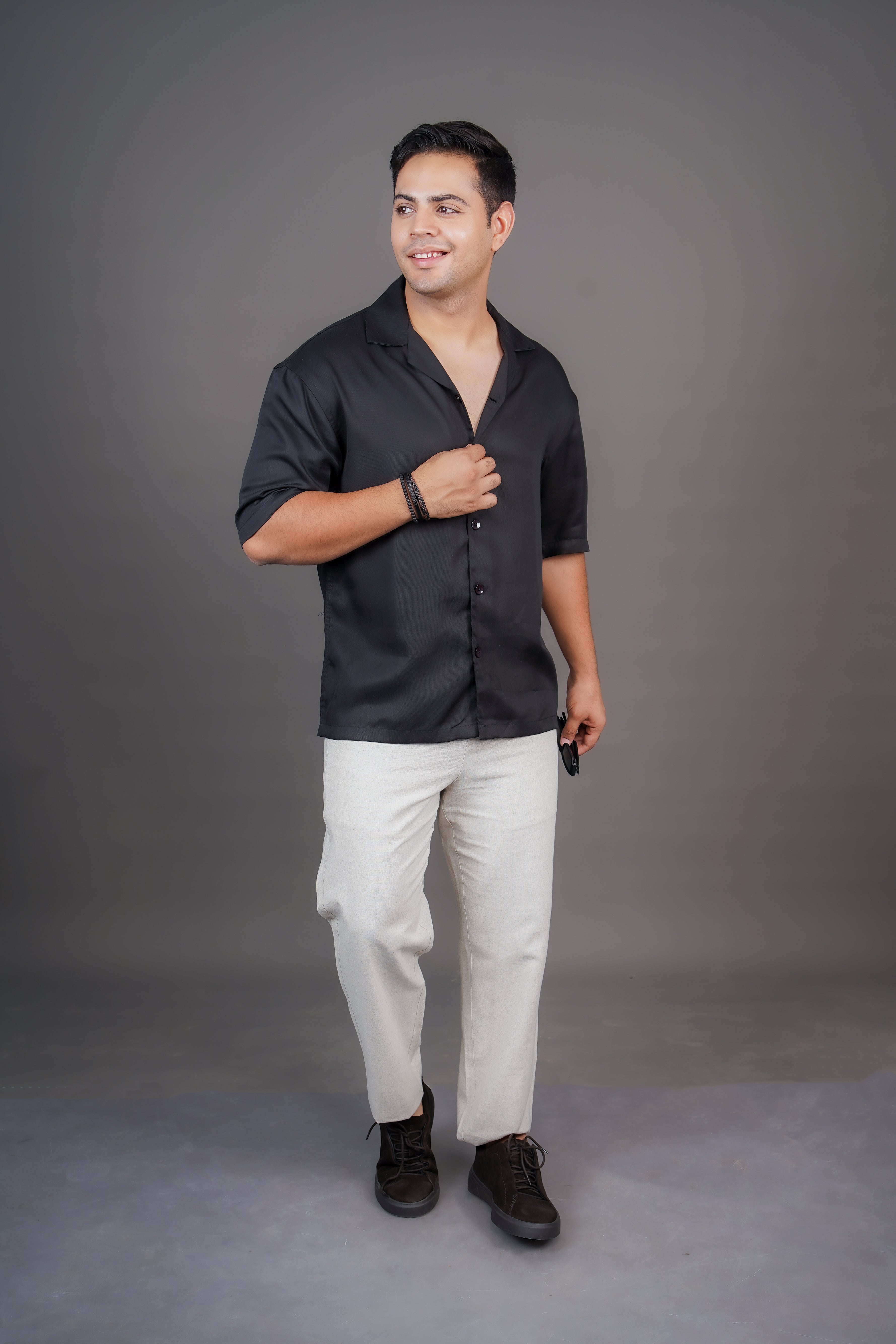 Black & Sage Grey Tencel Relaxed Fit Co-Ord Set