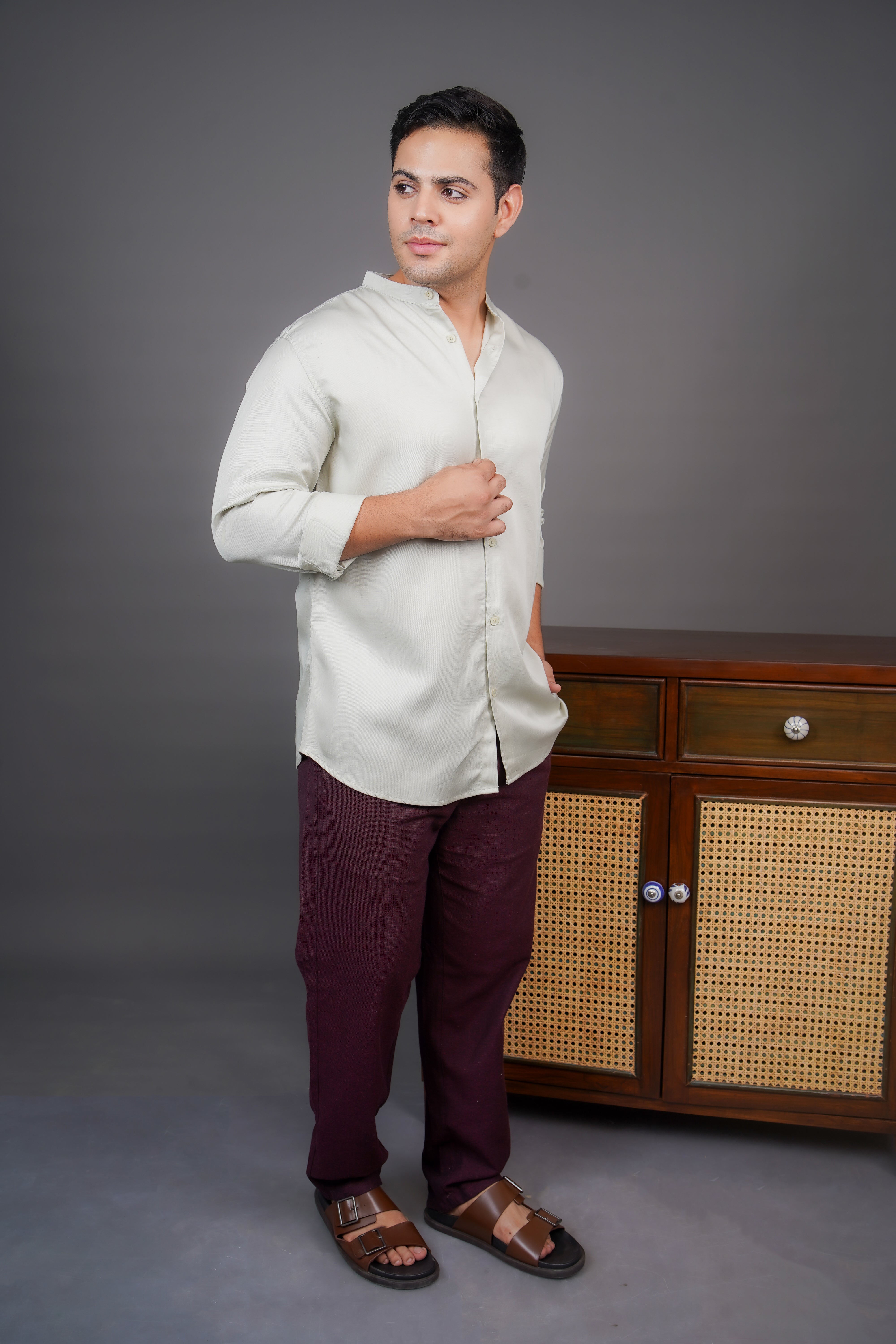 Sage Green & Maroon Amber Glow Co-ord Set