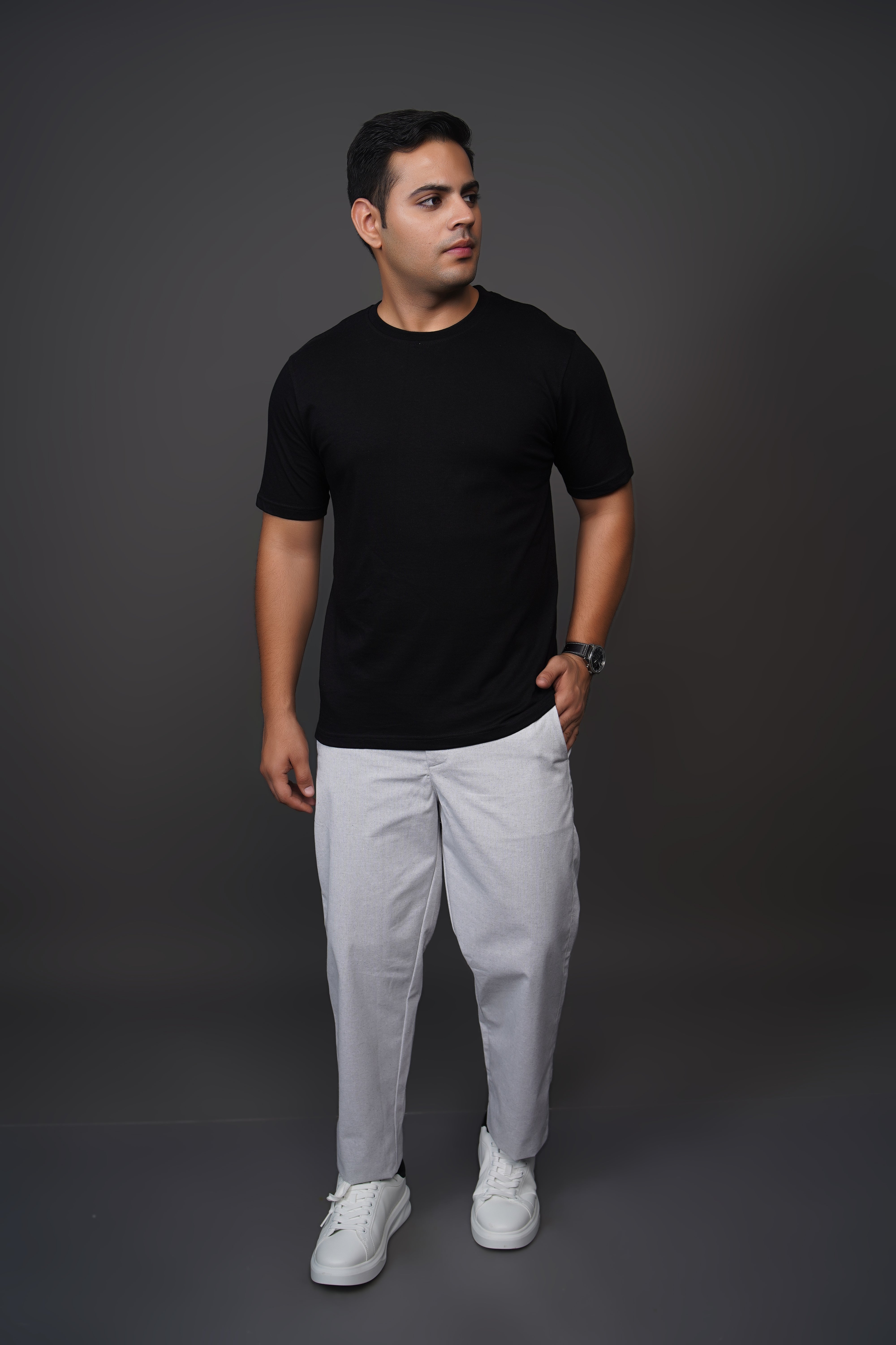 Sage Grey Straight Fit Cotton Semi-Formal Trousers