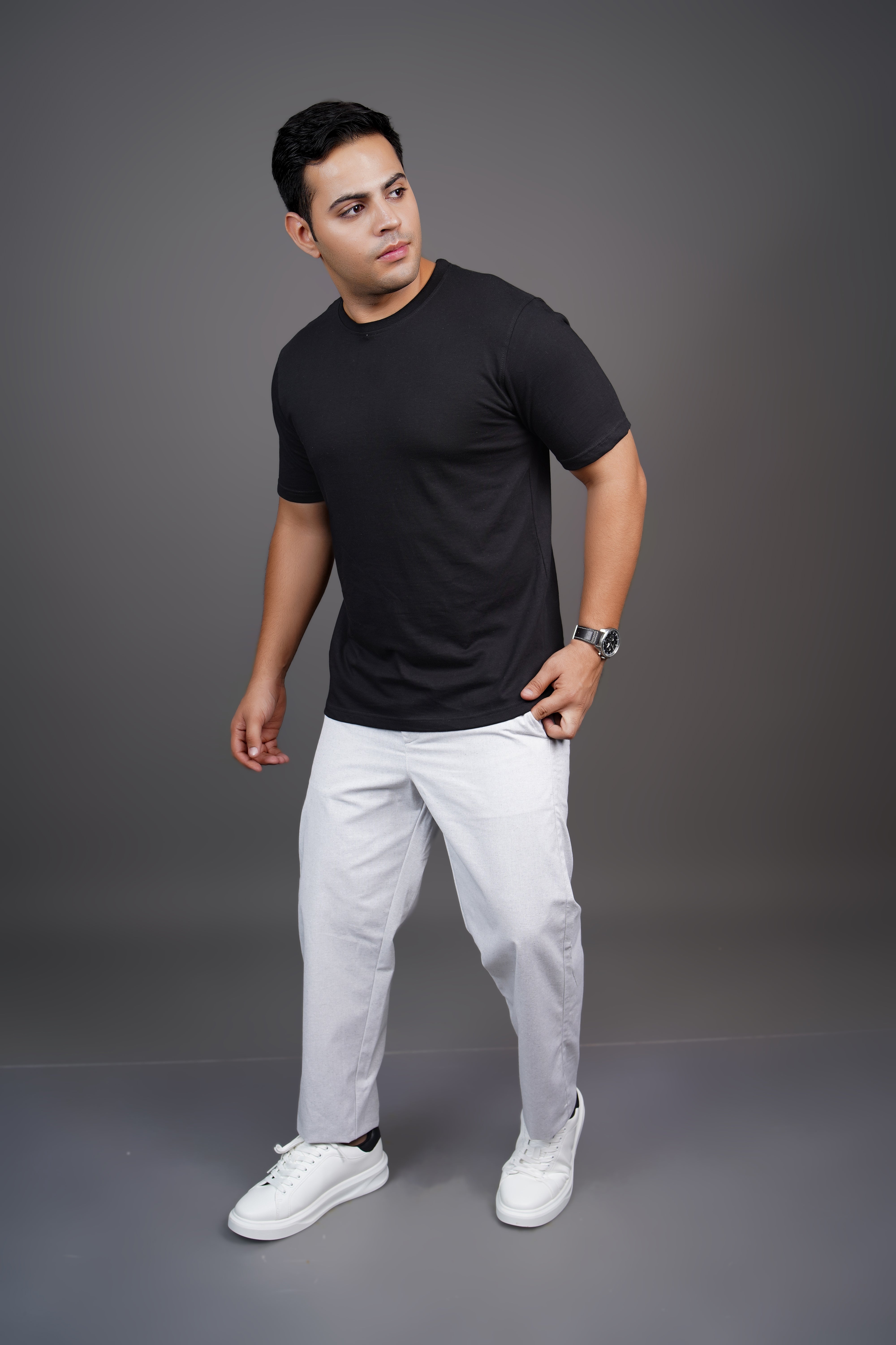 Sage Grey Straight Fit Cotton Semi-Formal Trousers