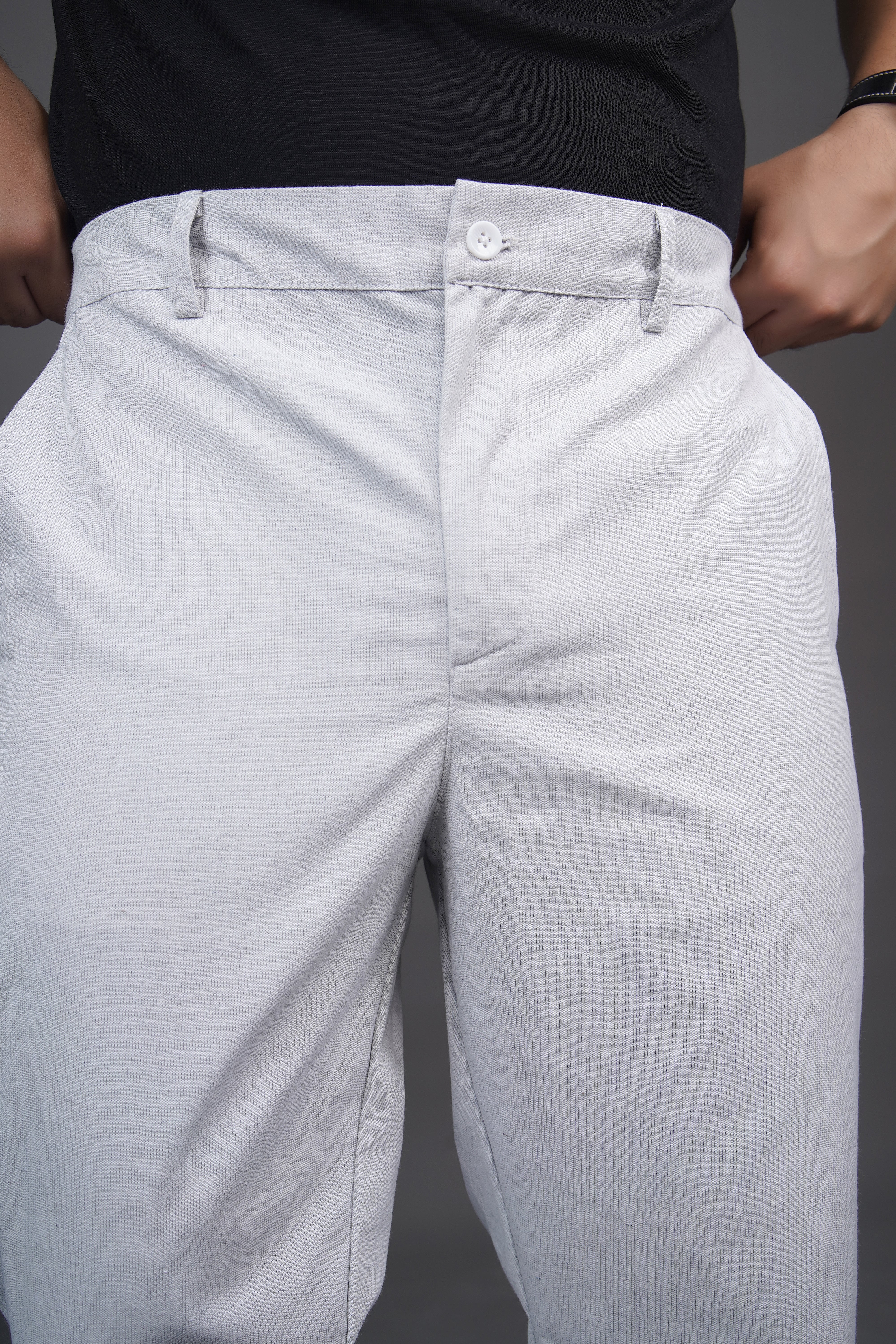 Sage Grey Straight Fit Cotton Semi-Formal Trousers