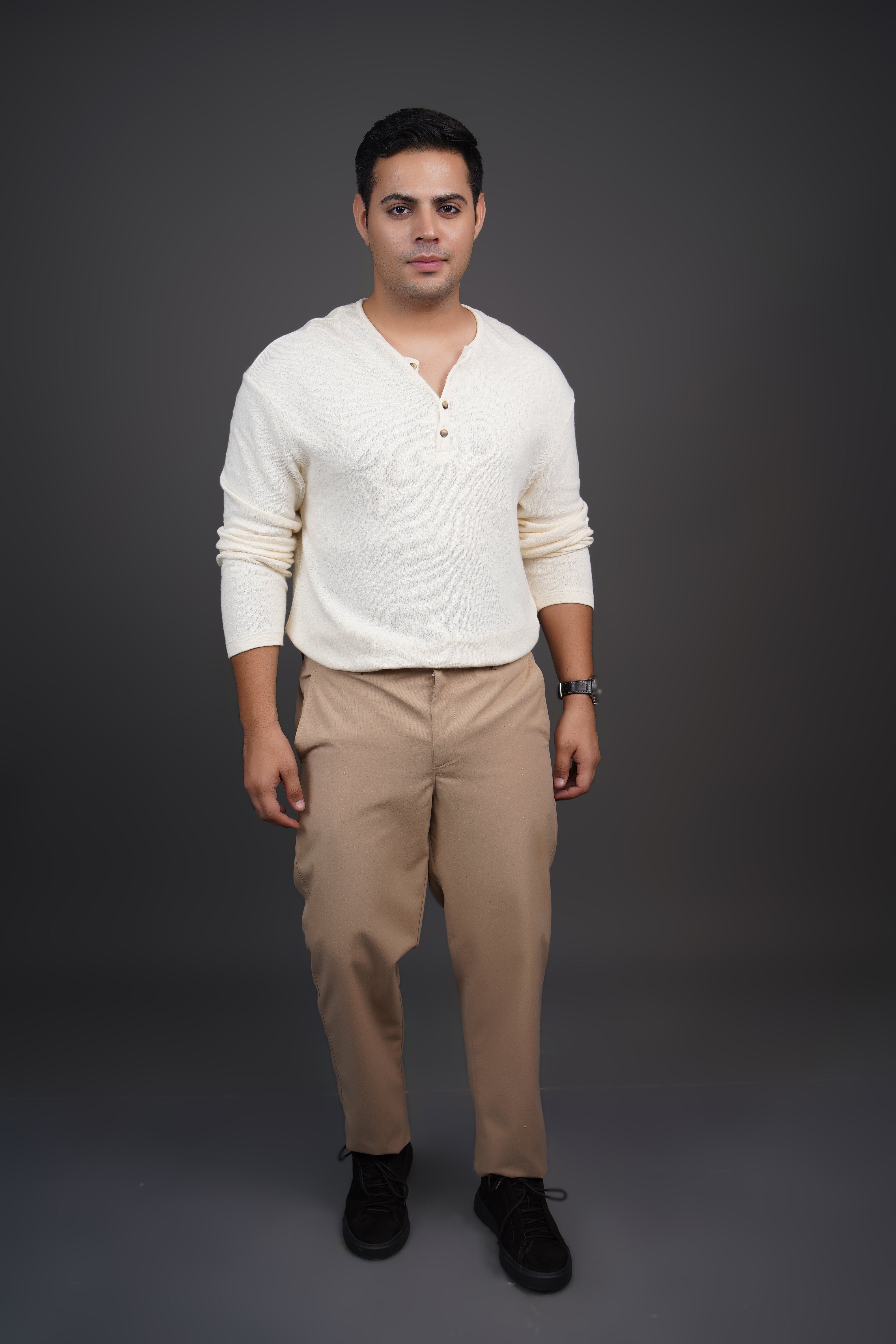 Khaki Straight Fit Cotton Semi-Formal Trousers