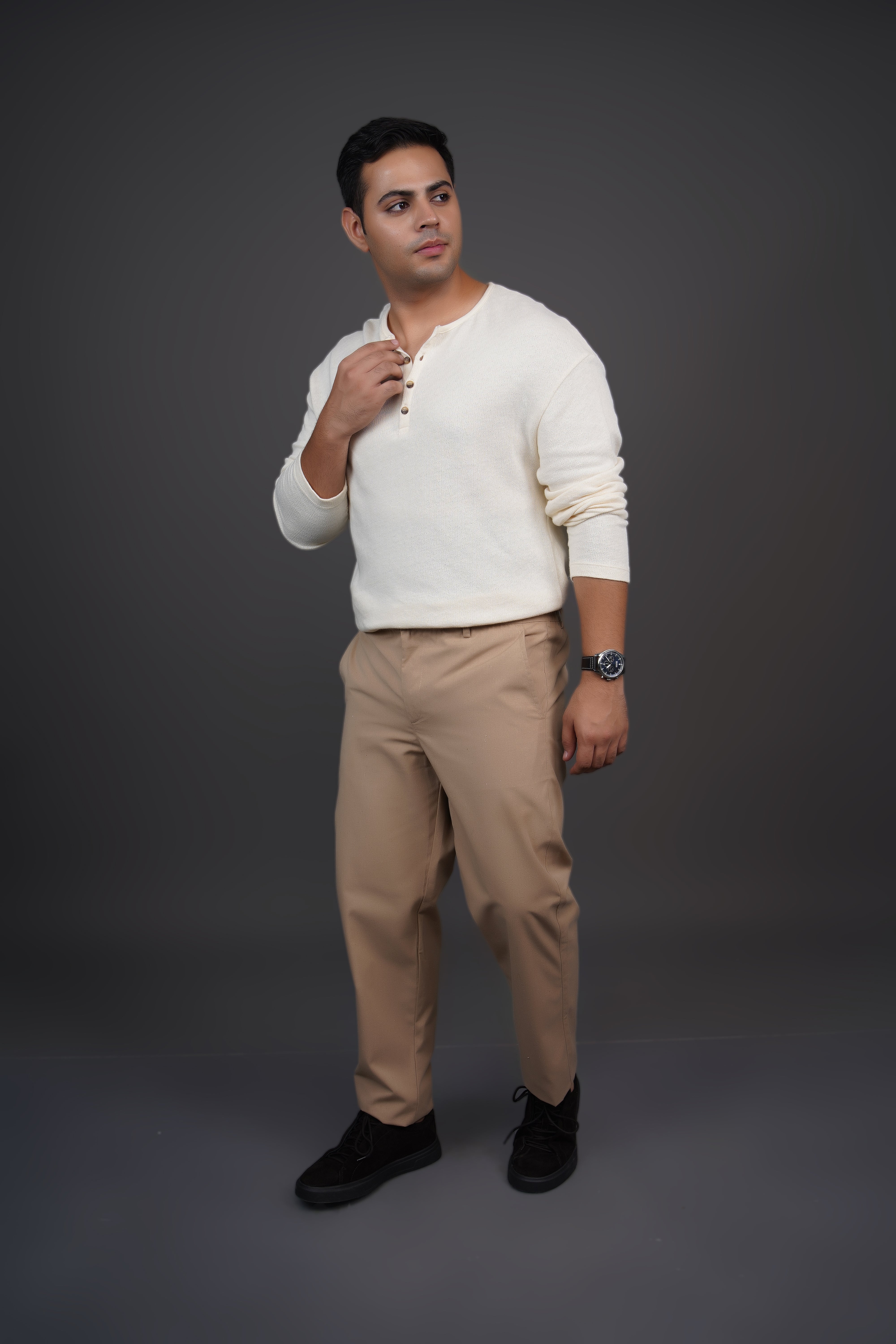 Khaki Straight Fit Cotton Semi-Formal Trousers