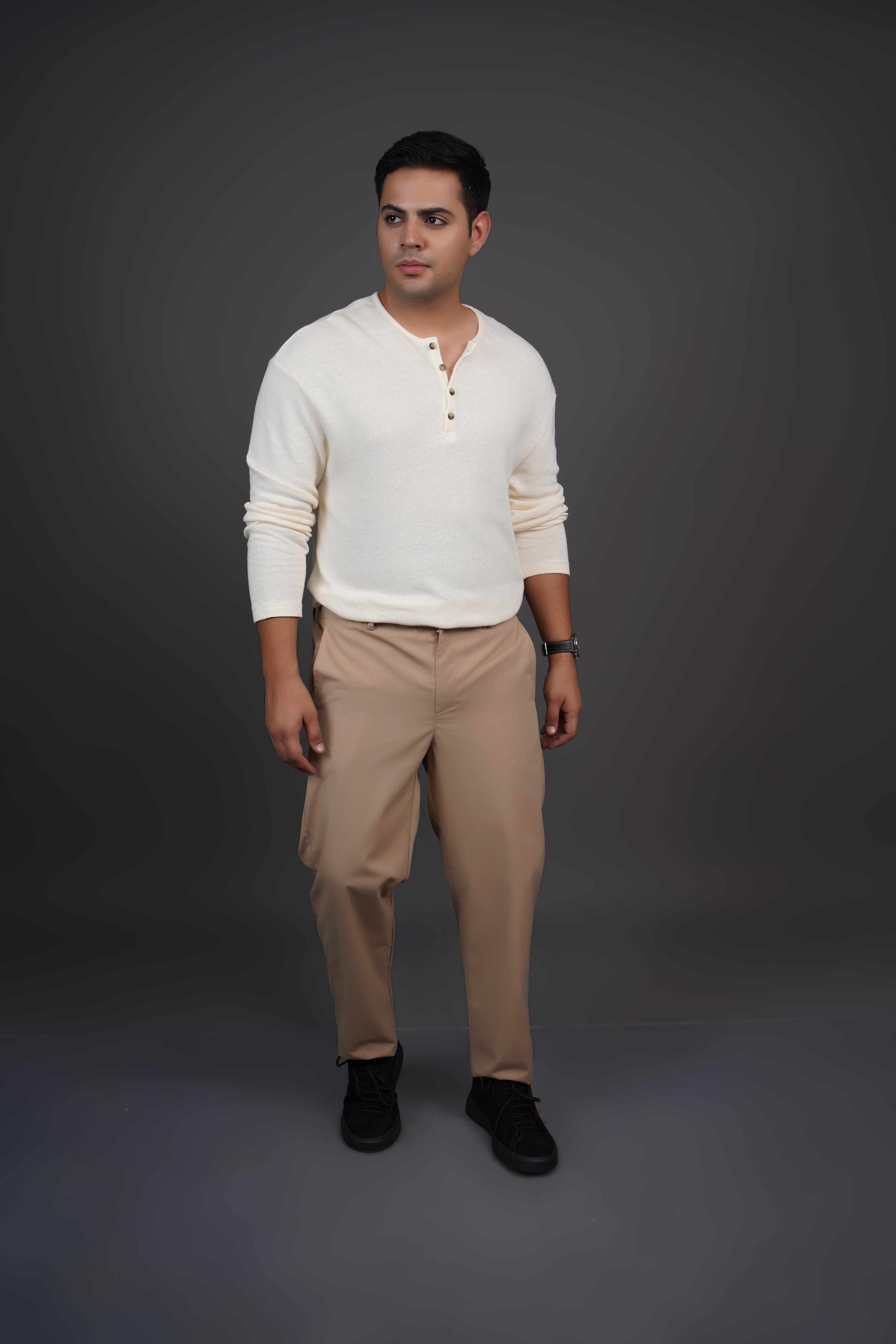 Khaki Straight Fit Cotton Semi-Formal Trousers