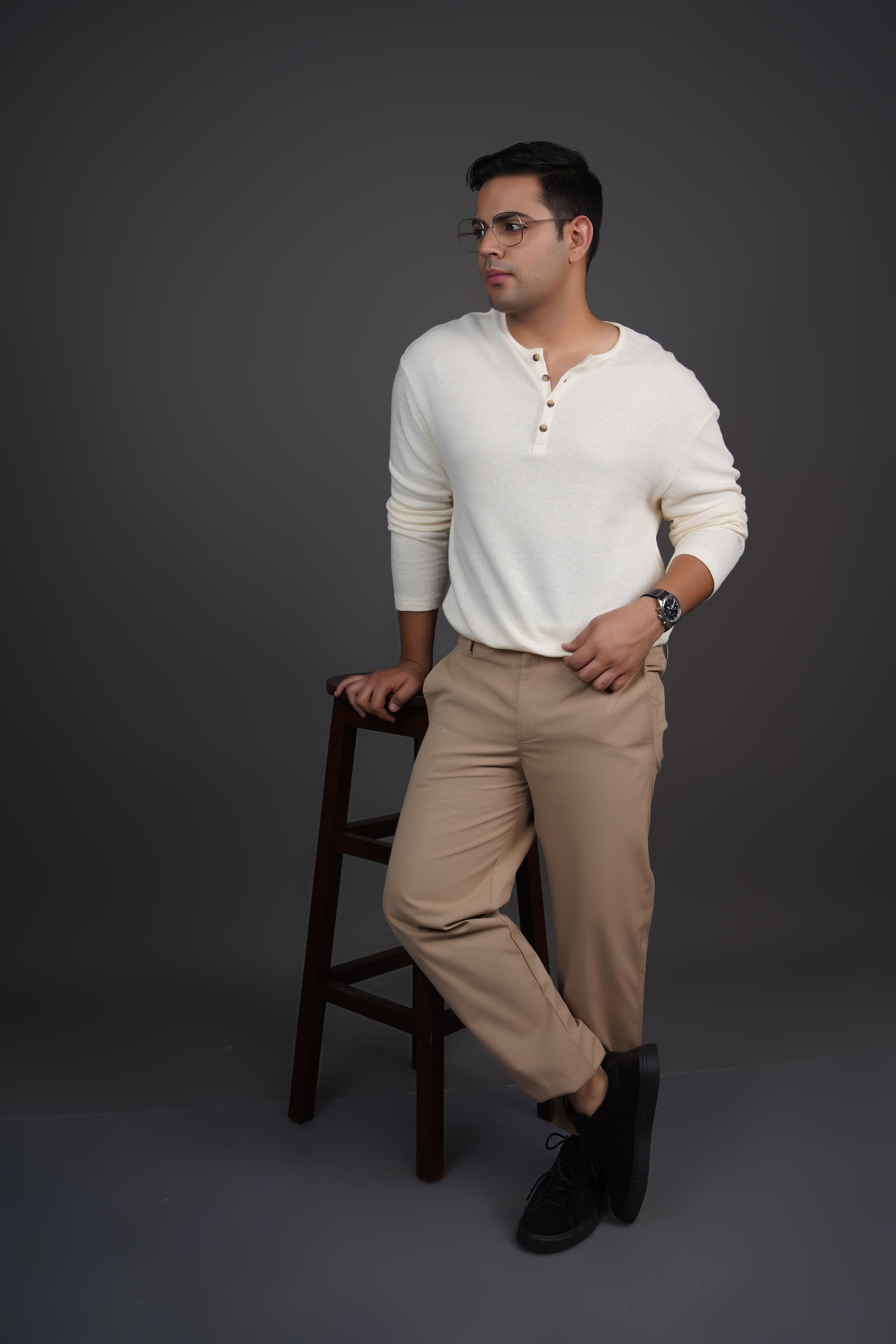 Khaki Straight Fit Cotton Semi-Formal Trousers