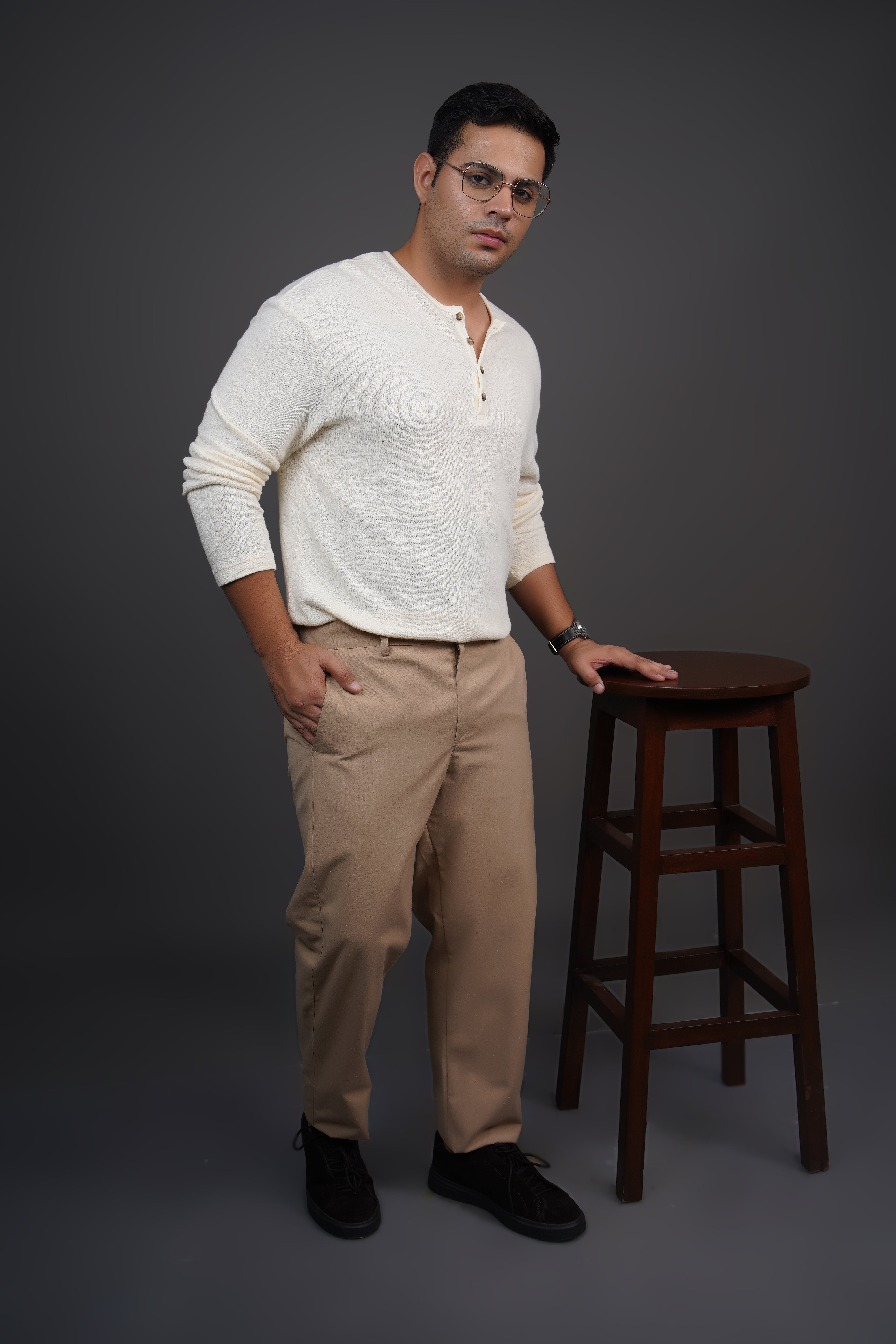 Khaki Straight Fit Cotton Semi-Formal Trousers