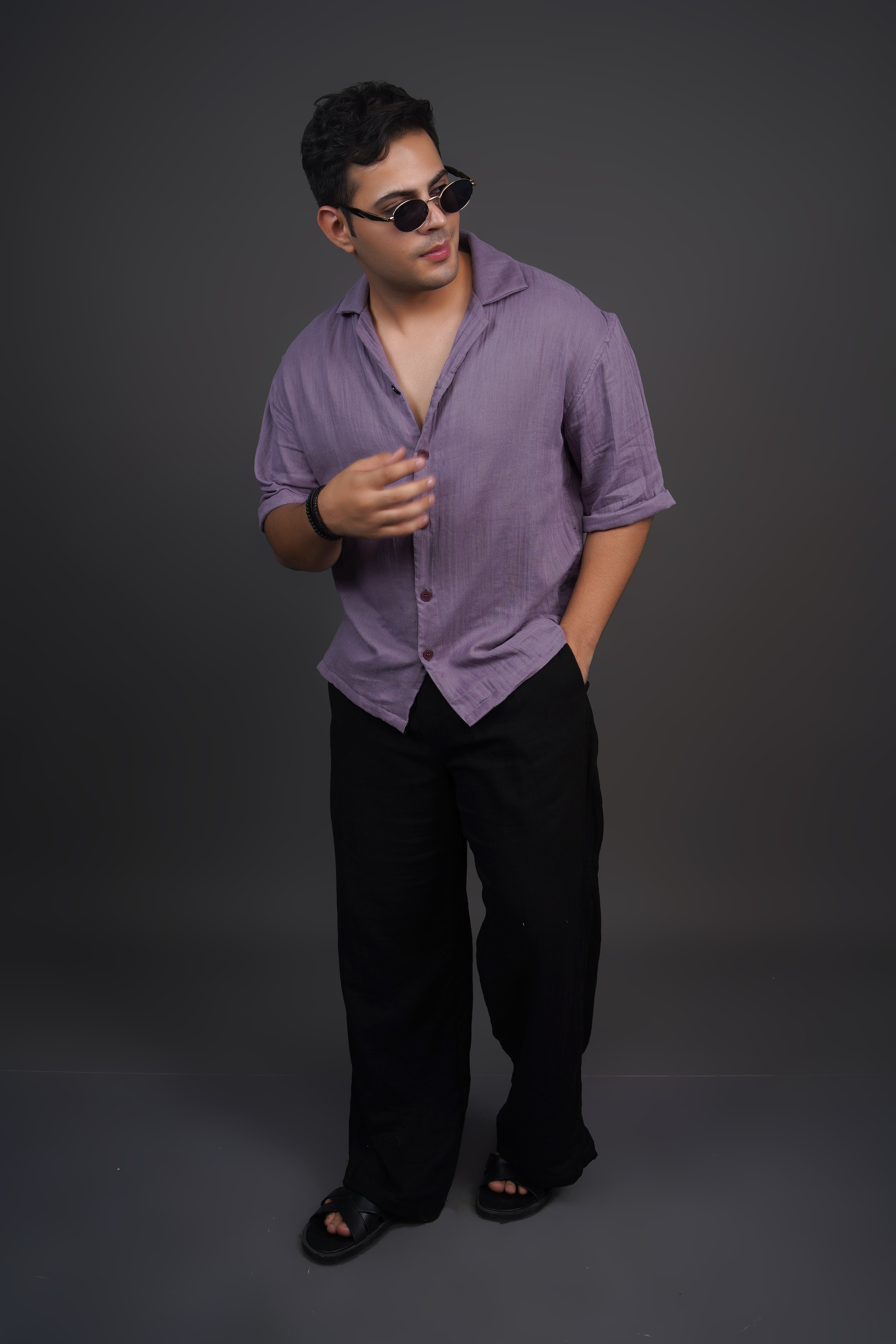 Light Purple Relaxed Fit Muslin Shirt
