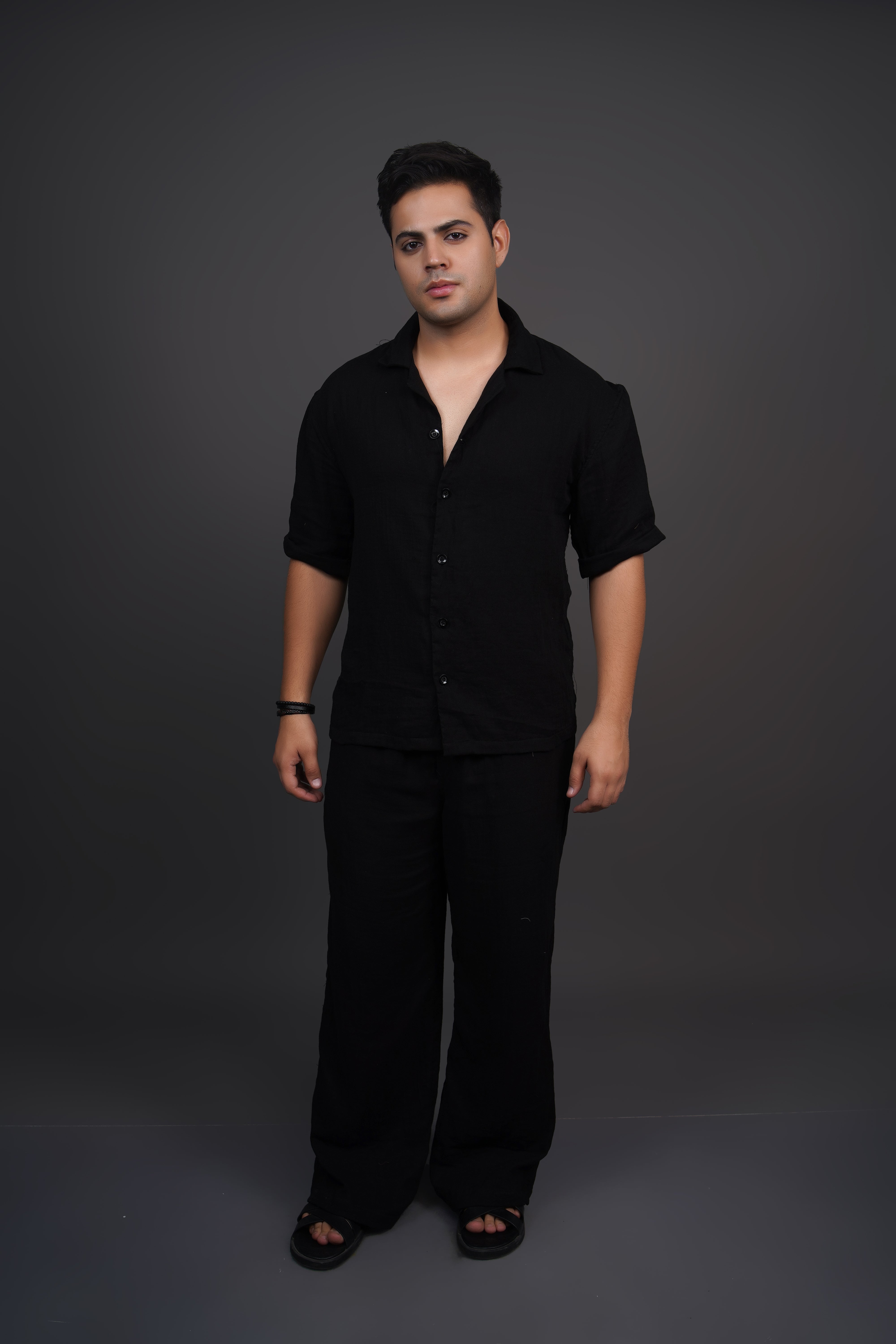 Black Relaxed Fit Muslin Shirt