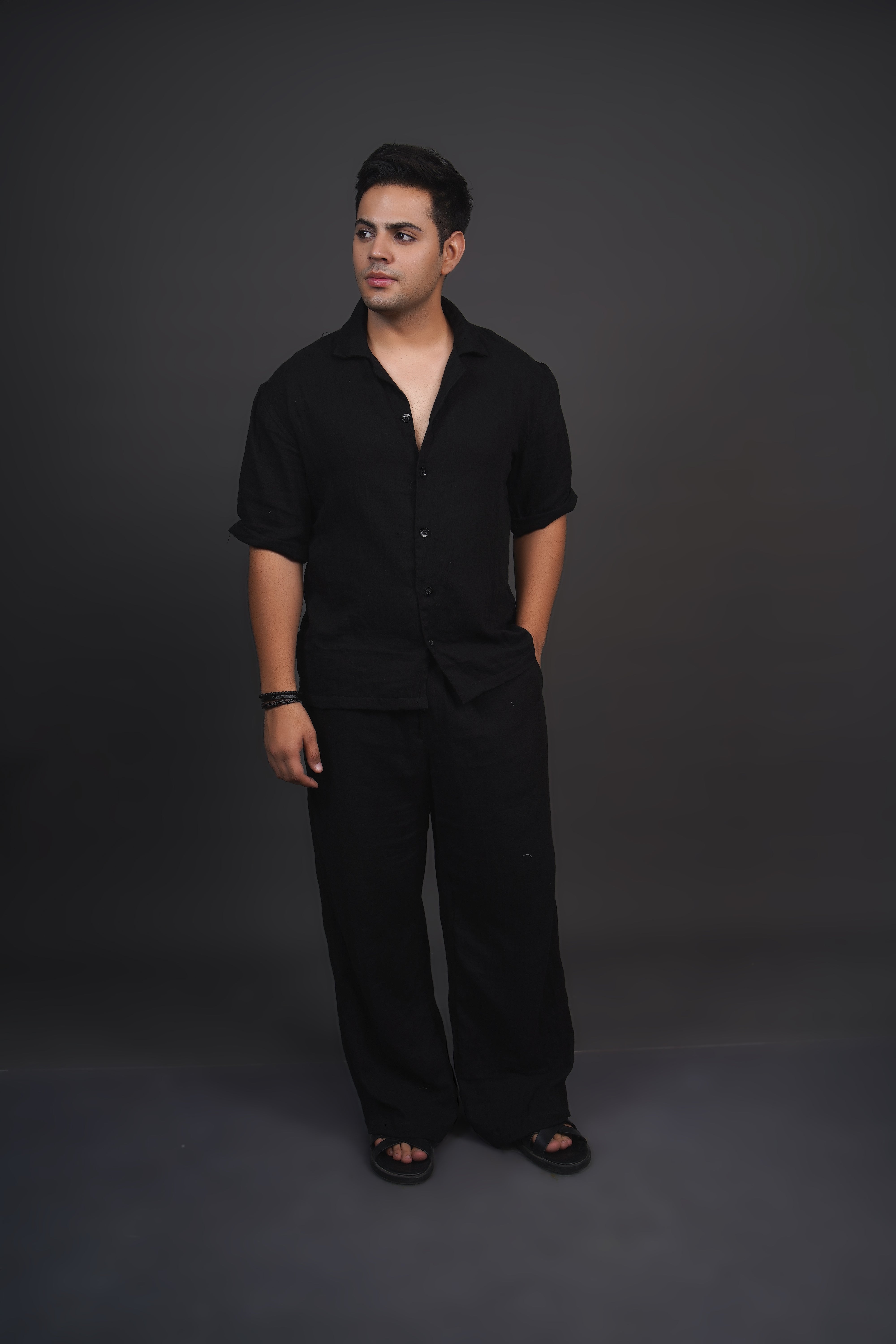 Black Relaxed Fit Muslin Shirt