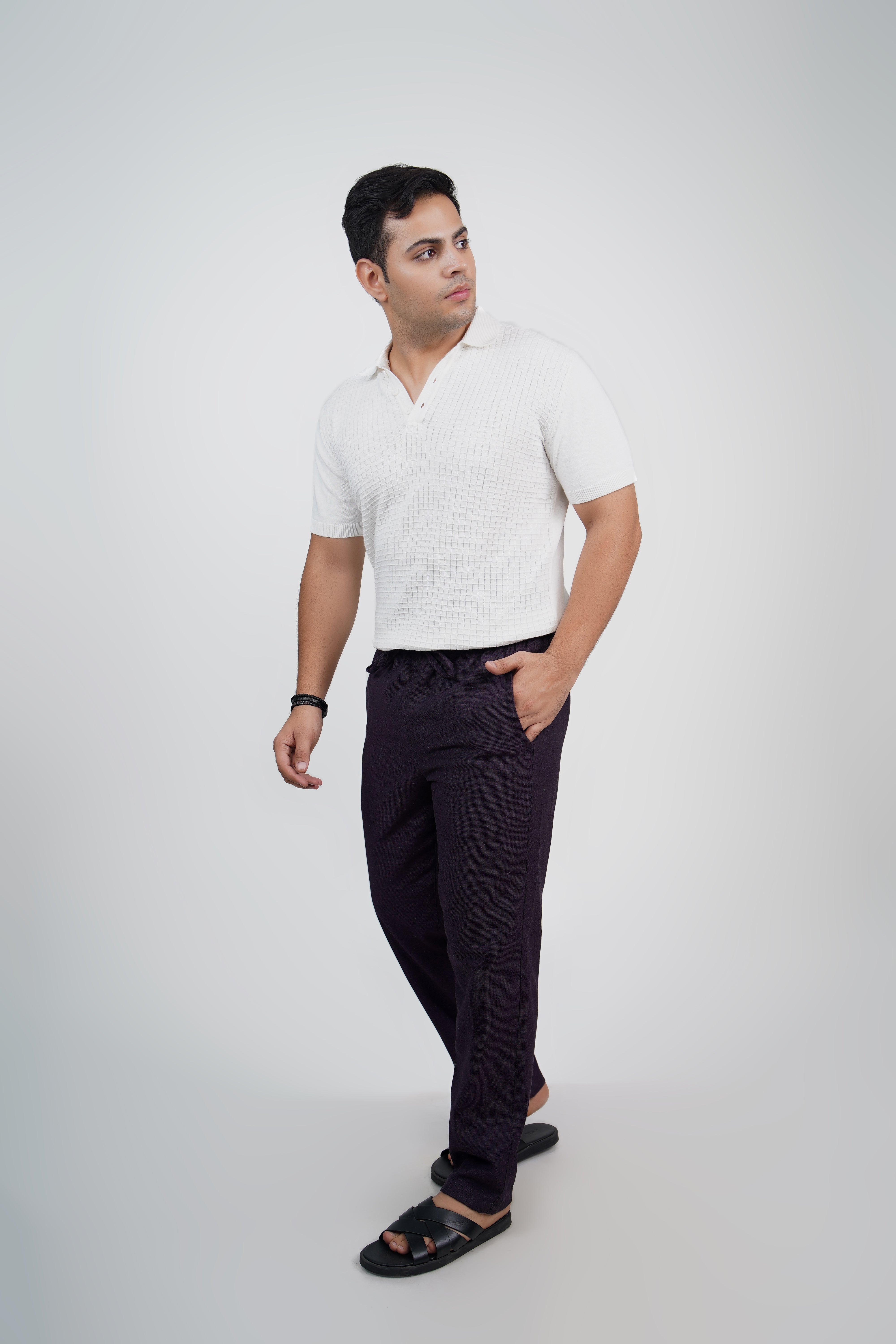 Navy Straight Fit Cotton Pants