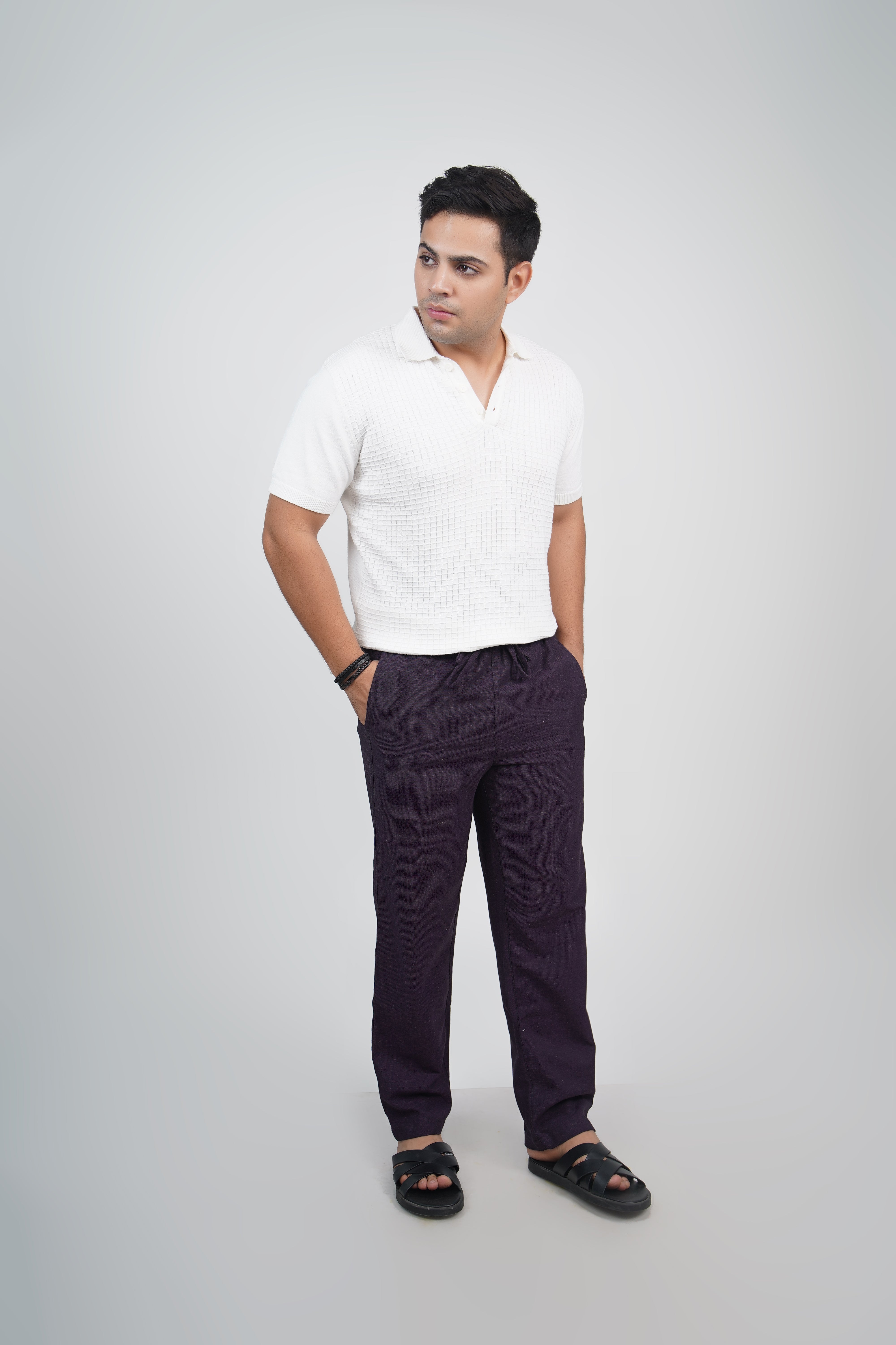 Navy Straight Fit Cotton Pants