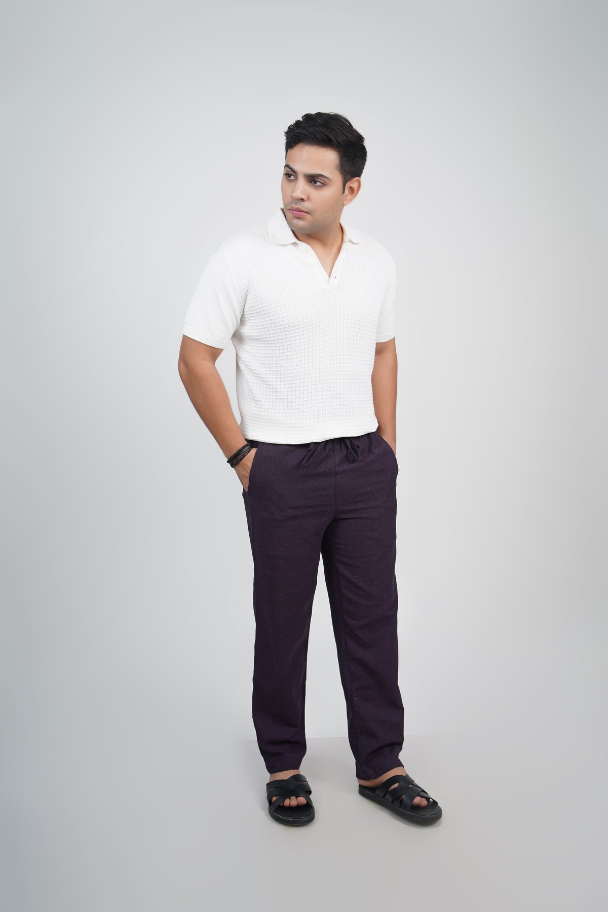 Dark Purple Straight Fit Cotton Pants