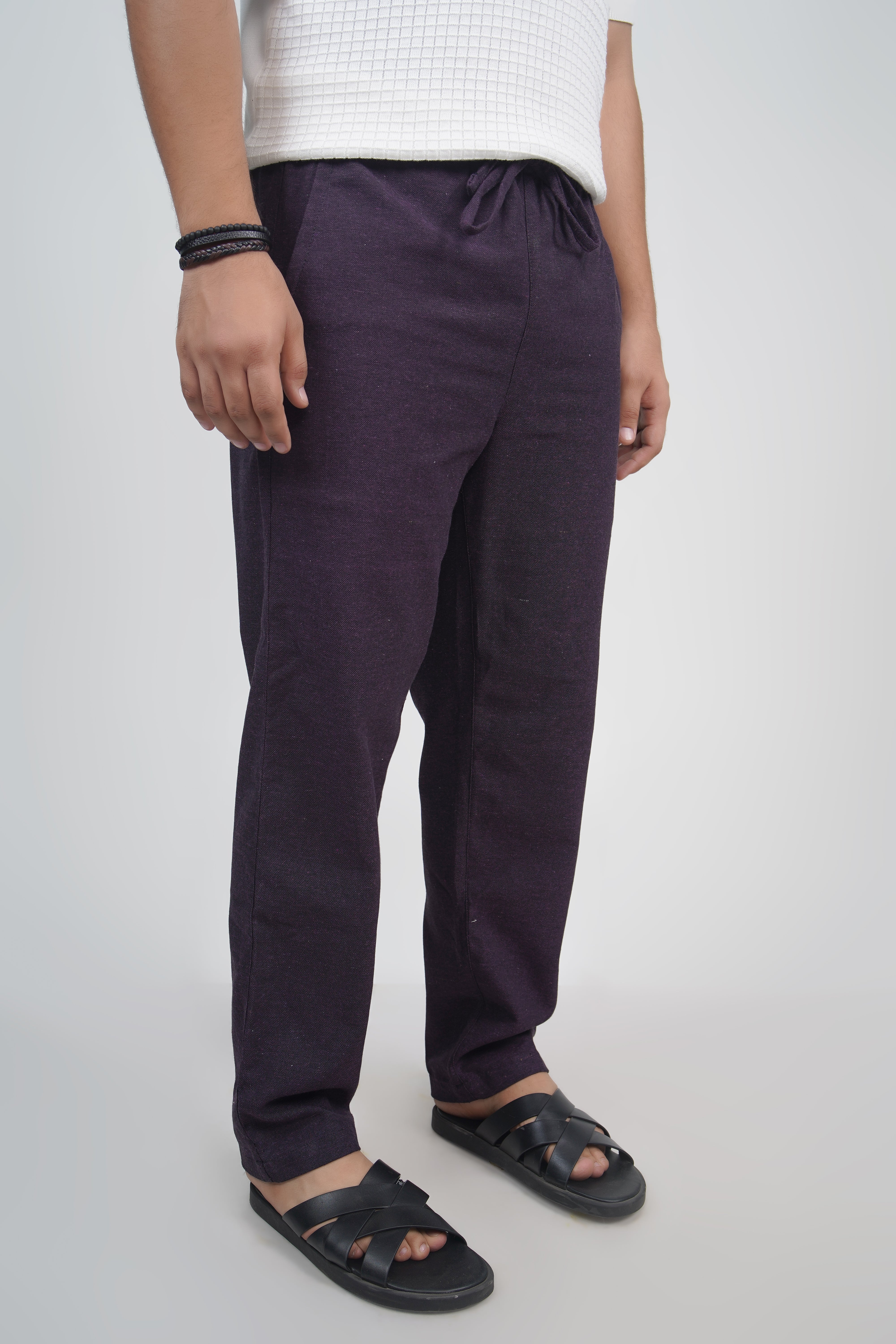 Blue Straight Fit Cotton Pants