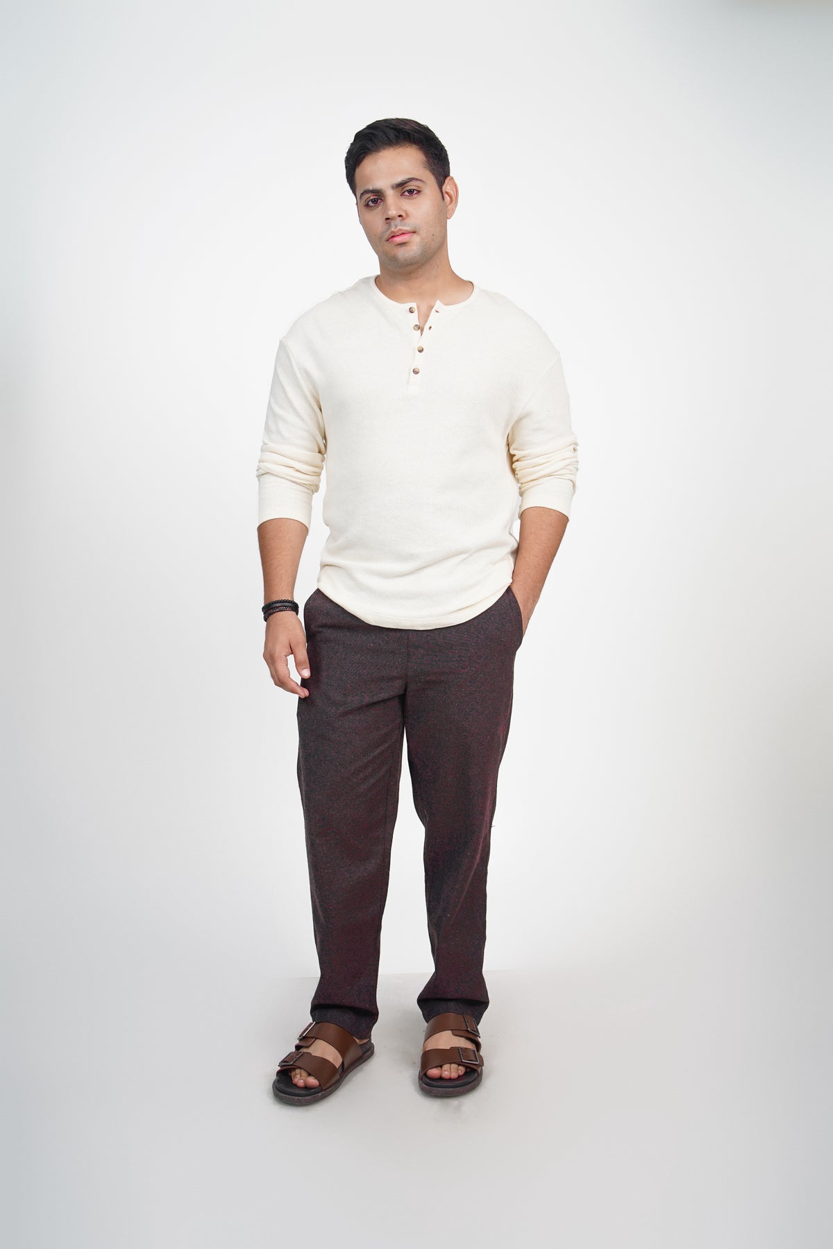 Dark Brown Straight Fit Cotton Pants