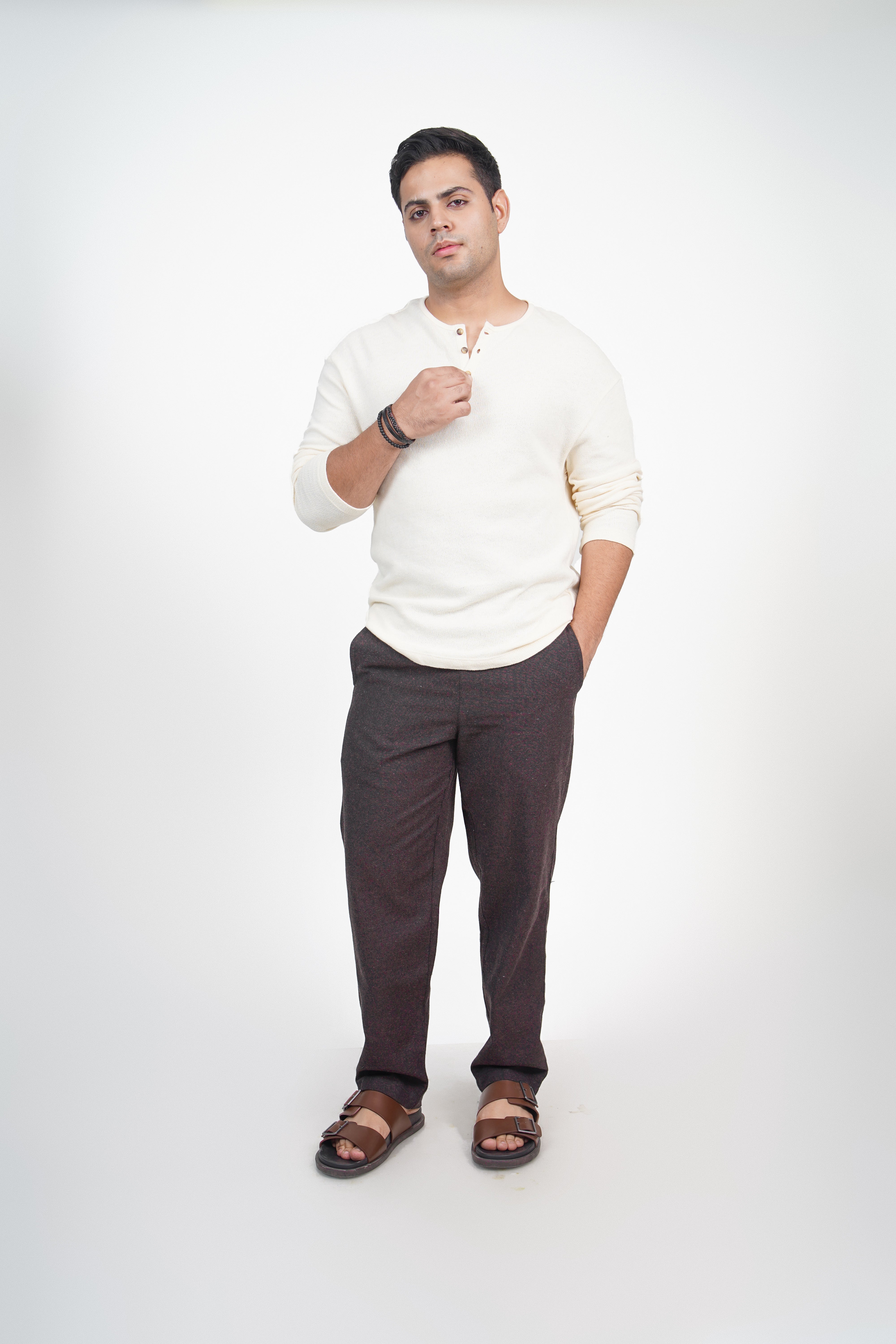 Blue Straight Fit Cotton Pants
