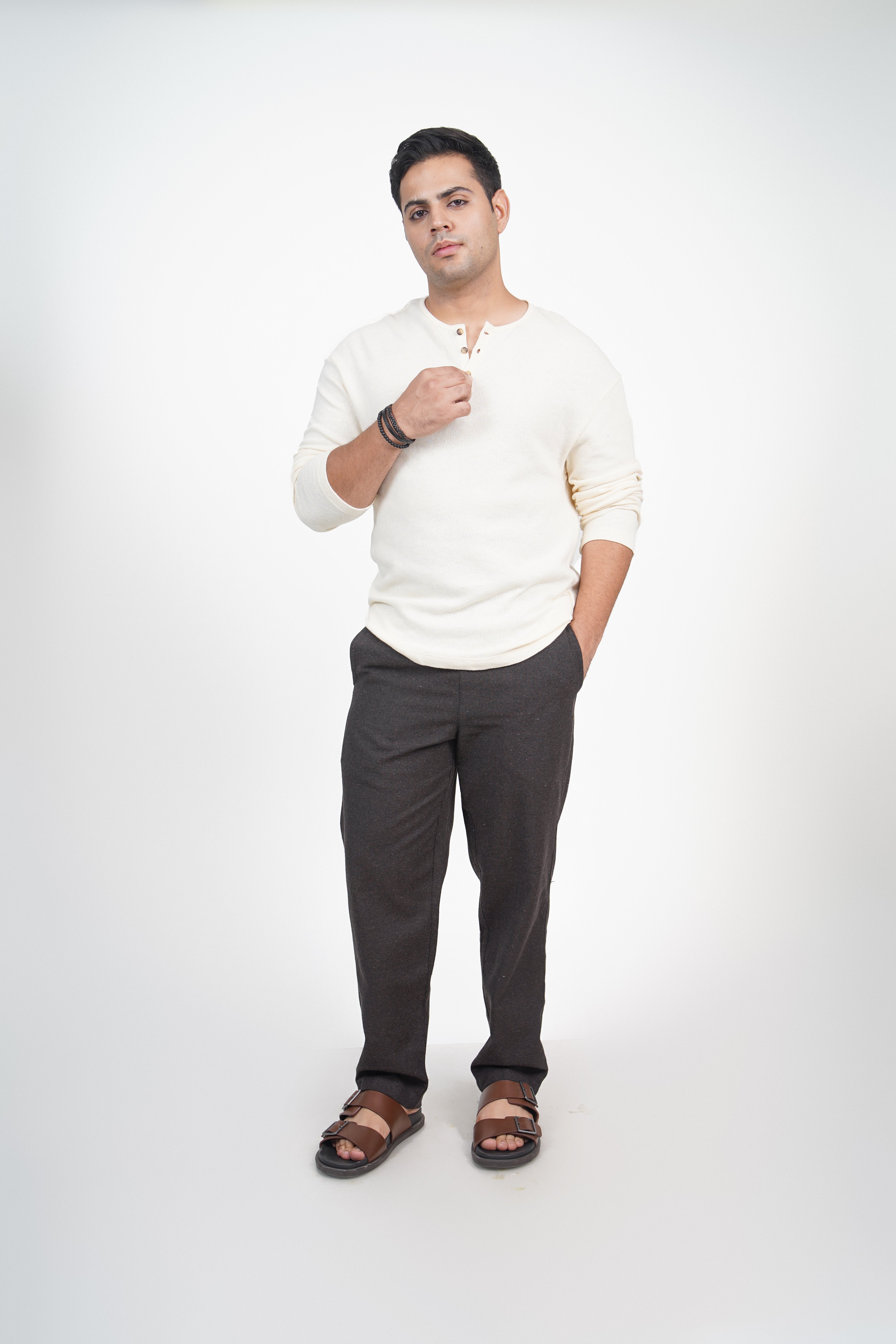 Navy Straight Fit Cotton Pants