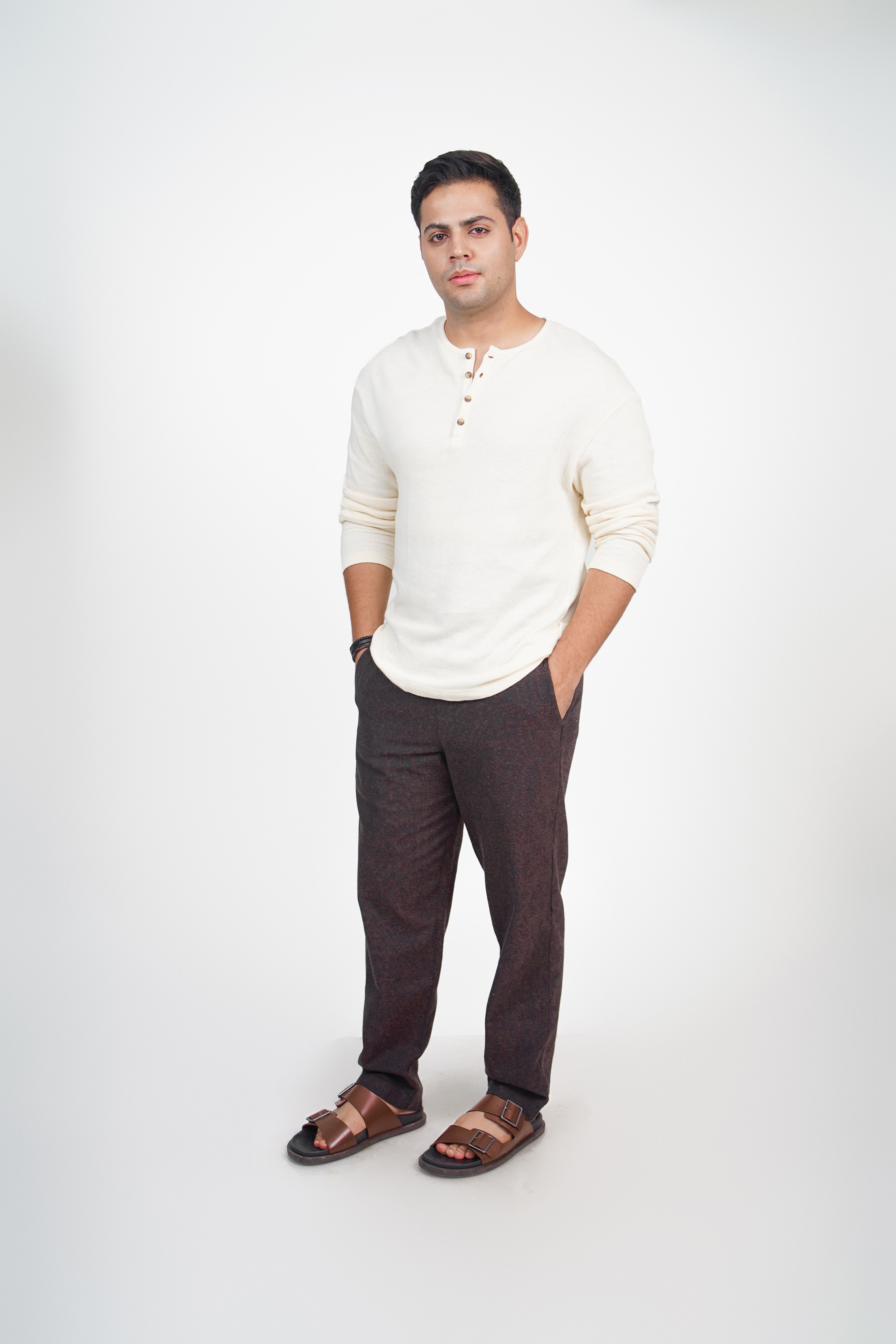 Blue Straight Fit Cotton Pants