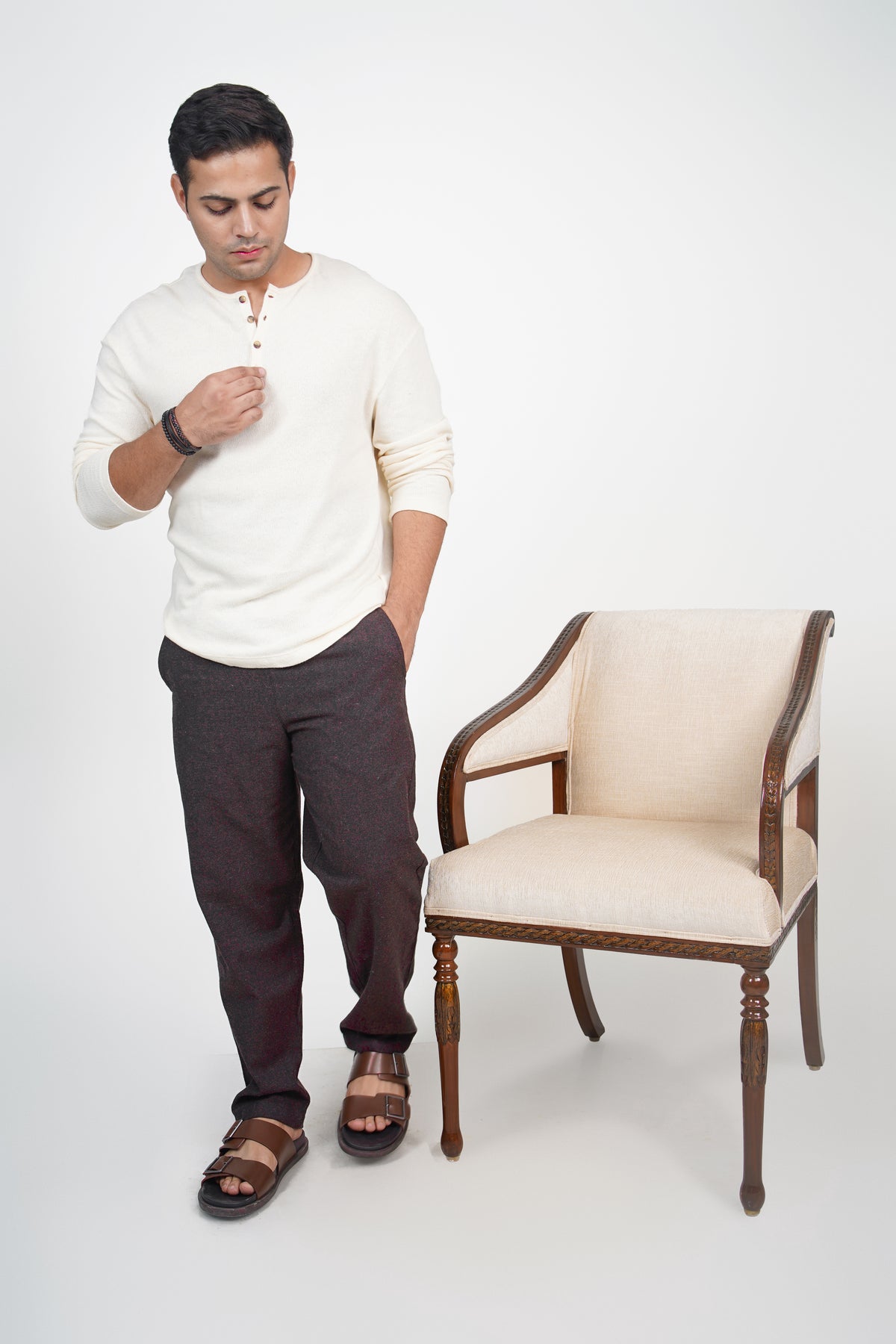 Dark Brown Straight Fit Cotton Pants