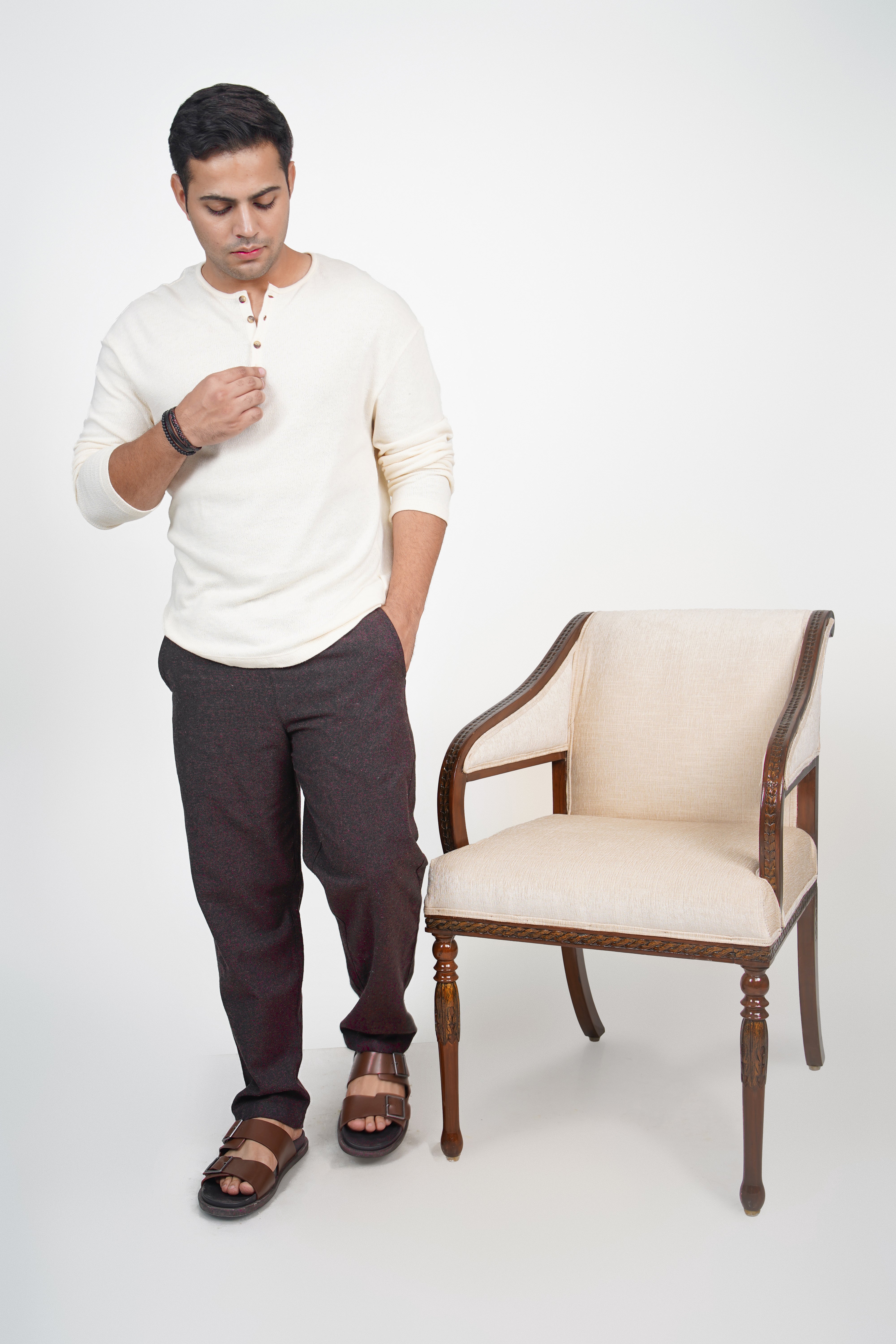 Blue Straight Fit Cotton Pants