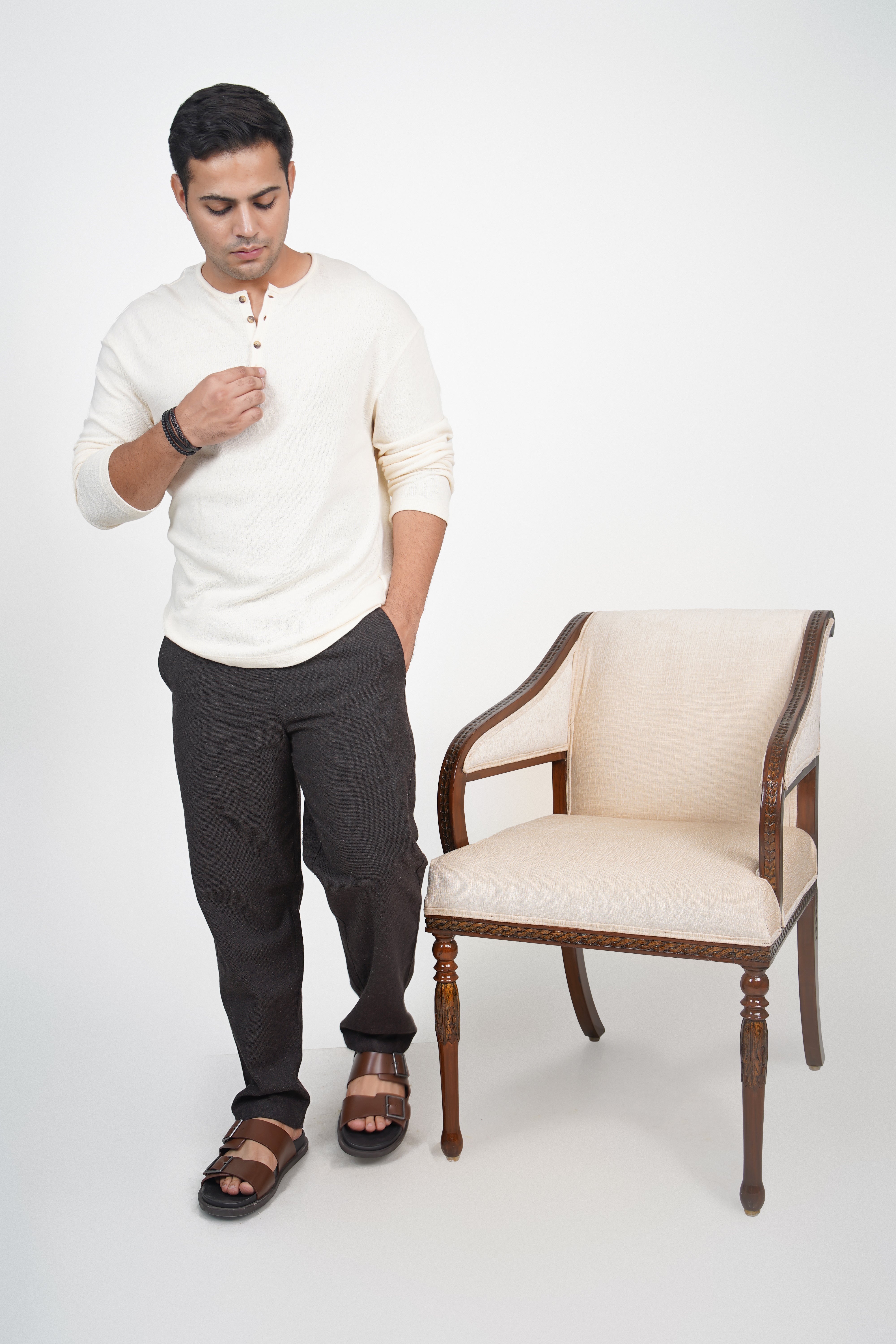 Navy Straight Fit Cotton Pants