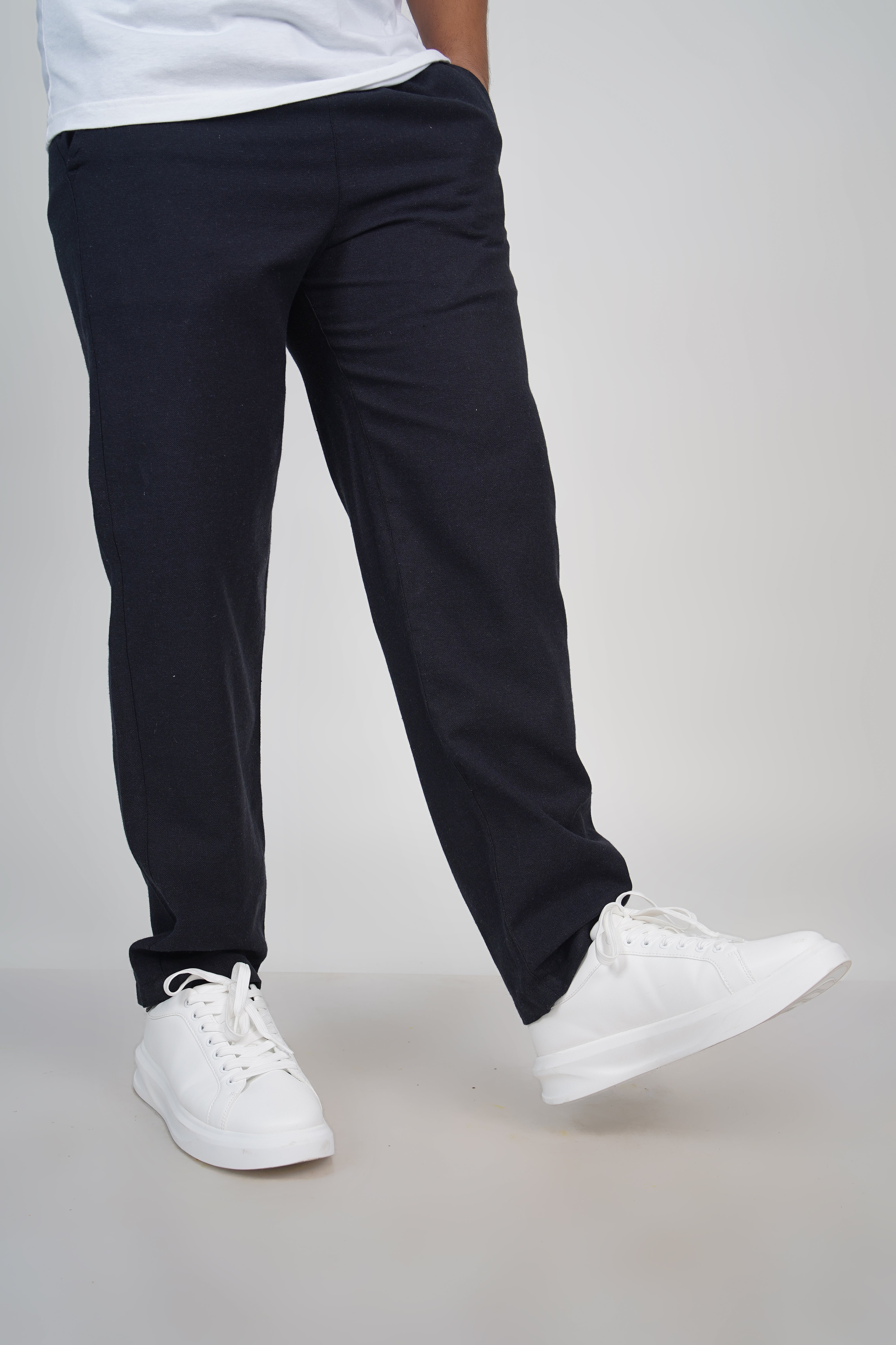 Navy Straight Fit Cotton Pants