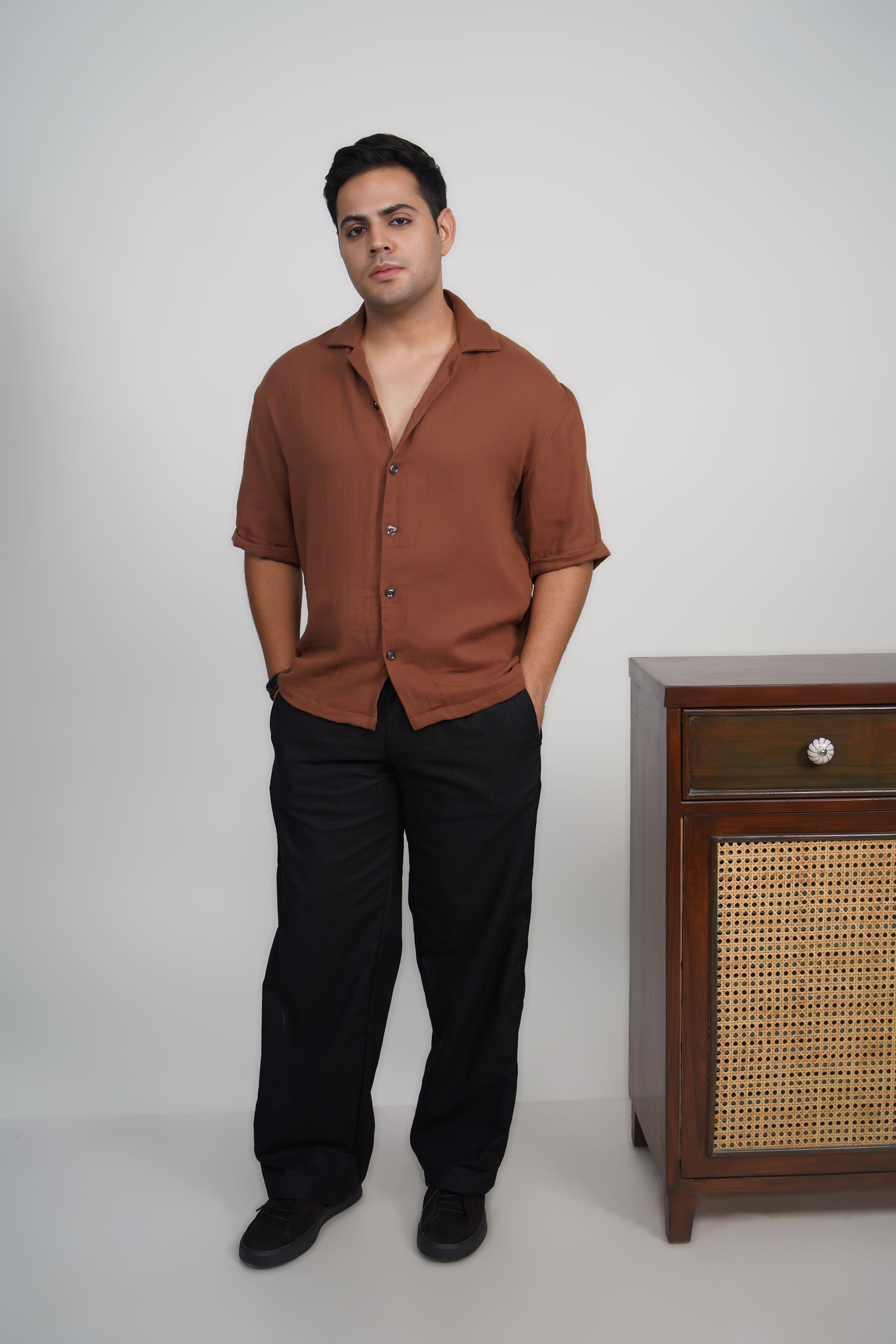 Olive Green Relaxed Fit Linen Blend Pants