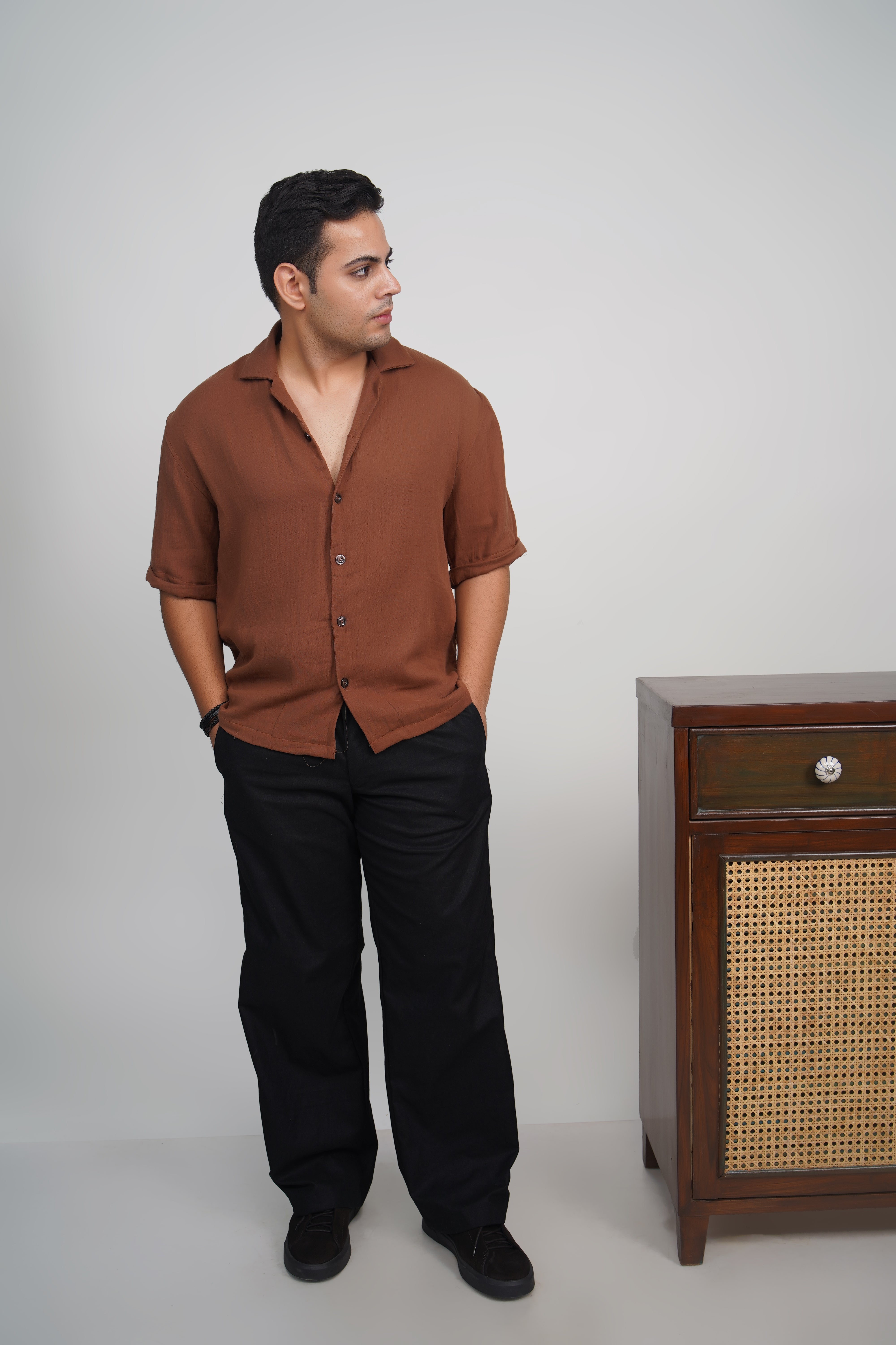 Olive Green Relaxed Fit Linen Blend Pants