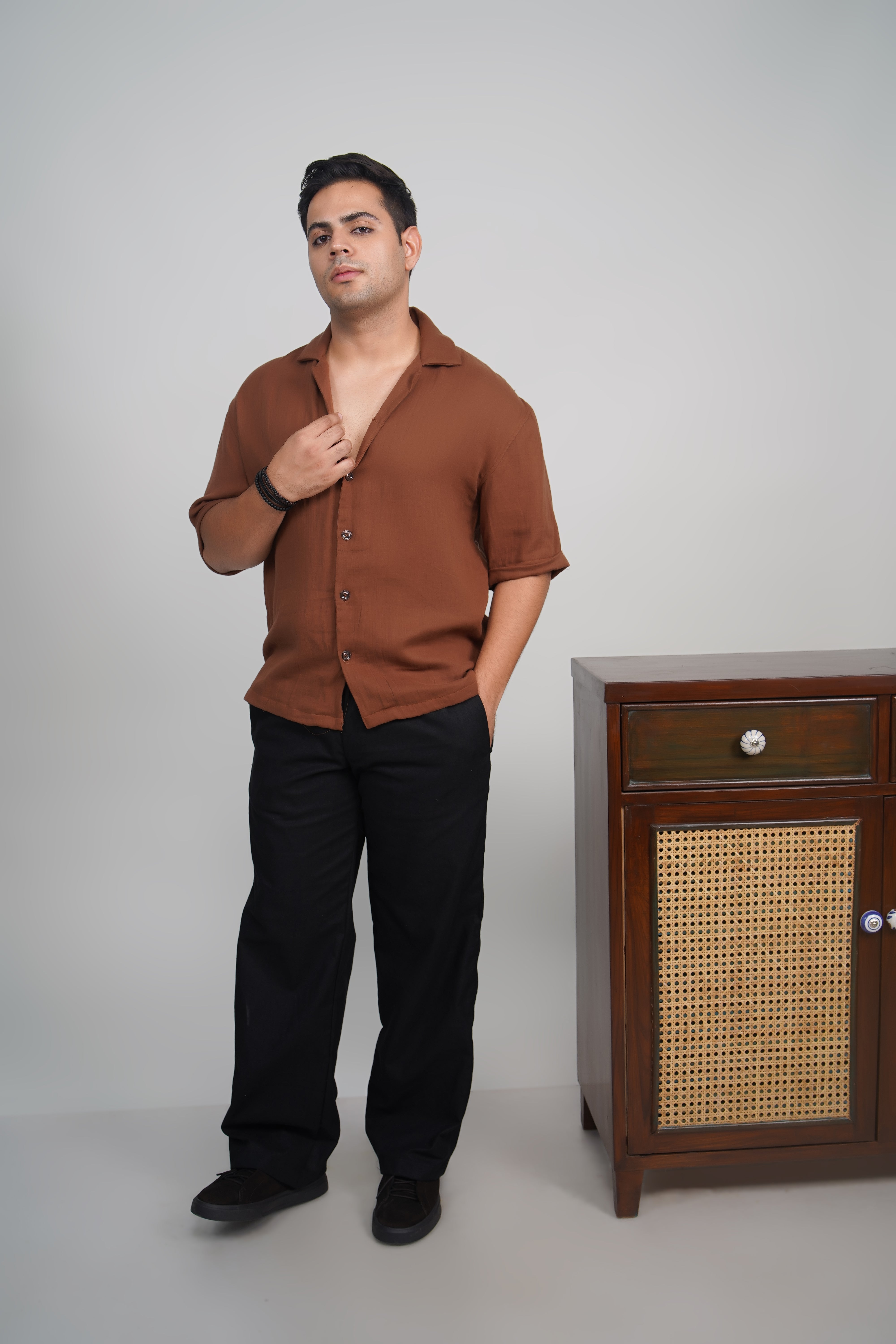 Olive Green Relaxed Fit Linen Blend Pants