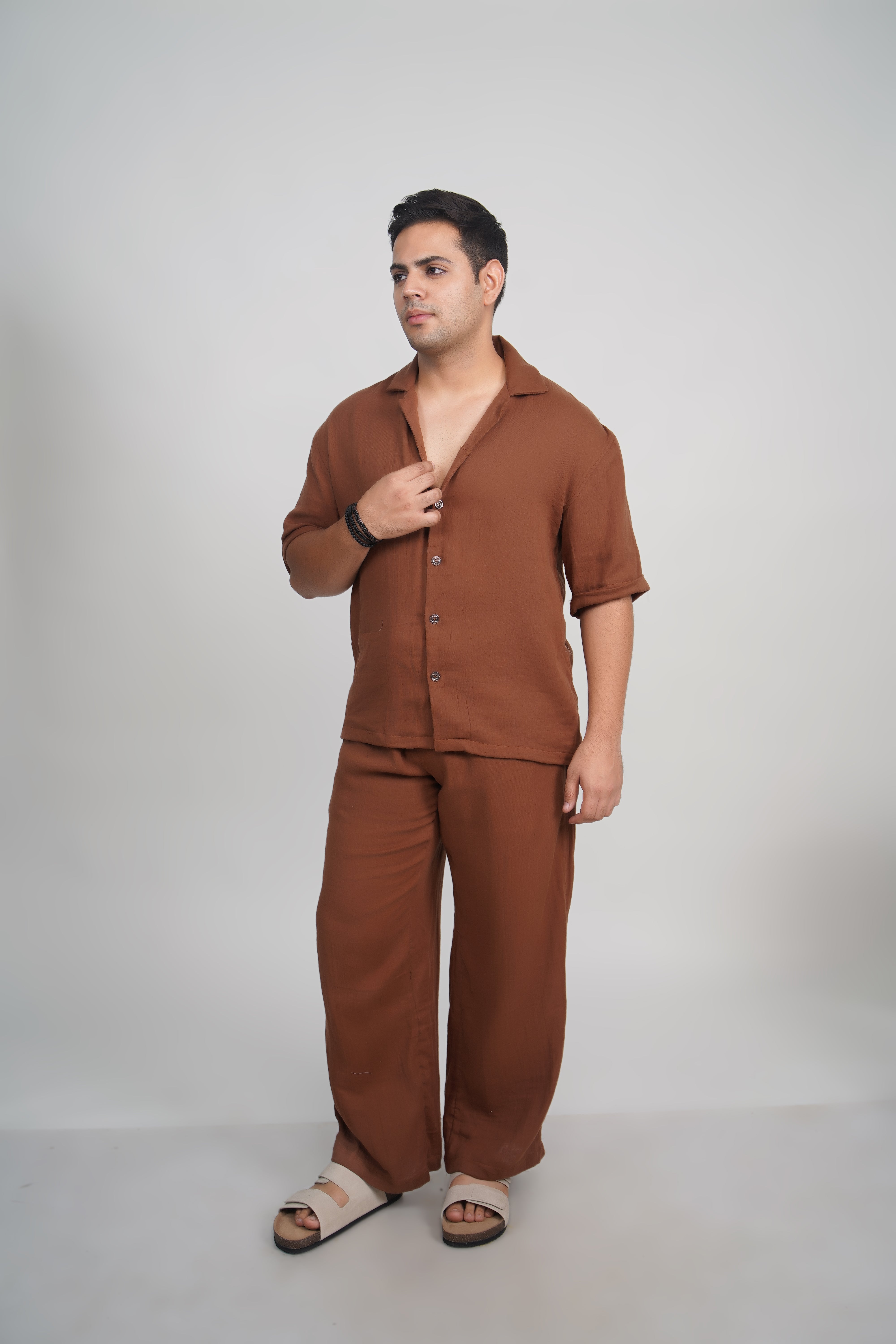 Dark Brown Relaxed Fit Muslin Shirt
