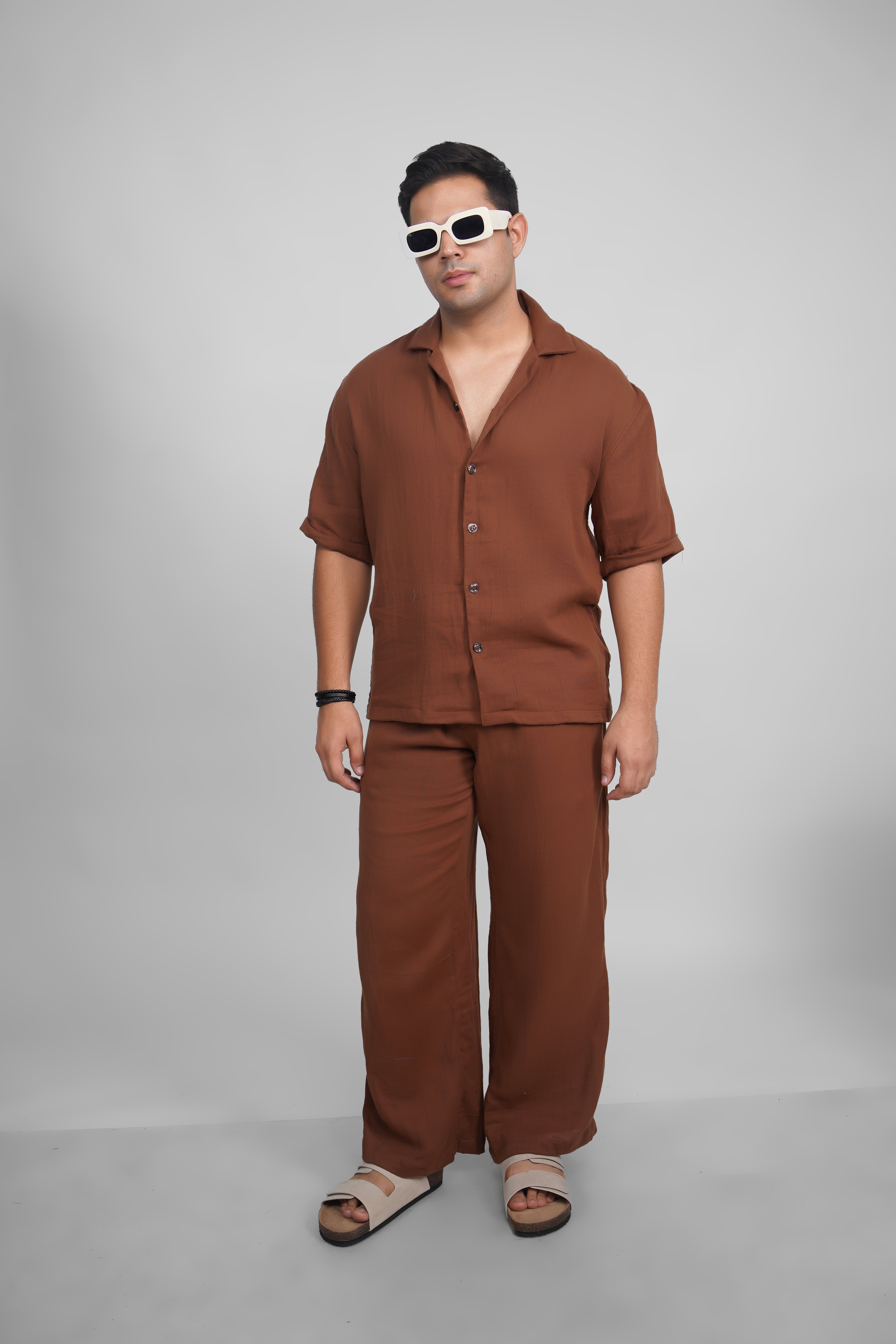 Dark Brown Relaxed Fit Muslin Shirt