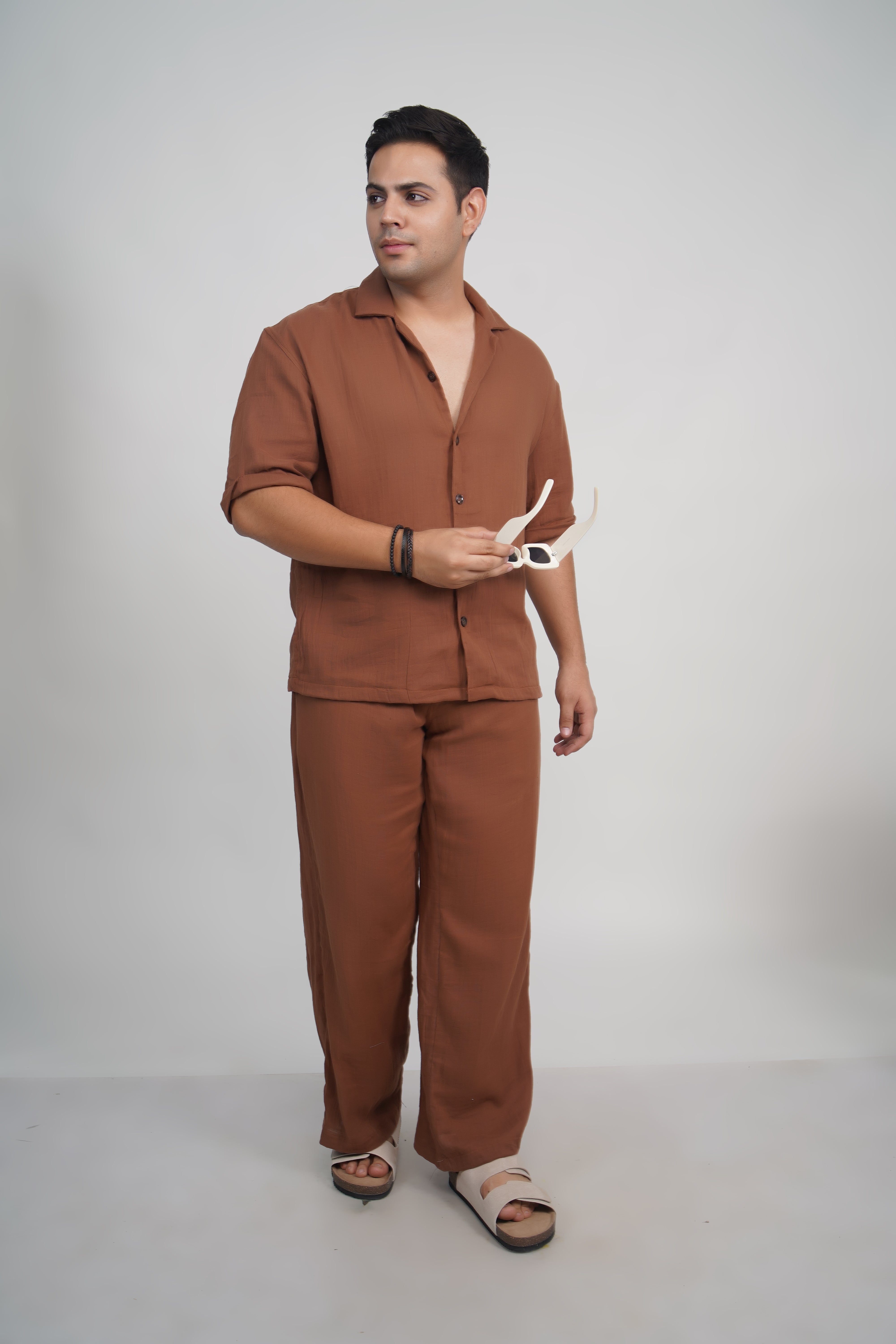 Dark Brown Relaxed Fit Muslin Shirt