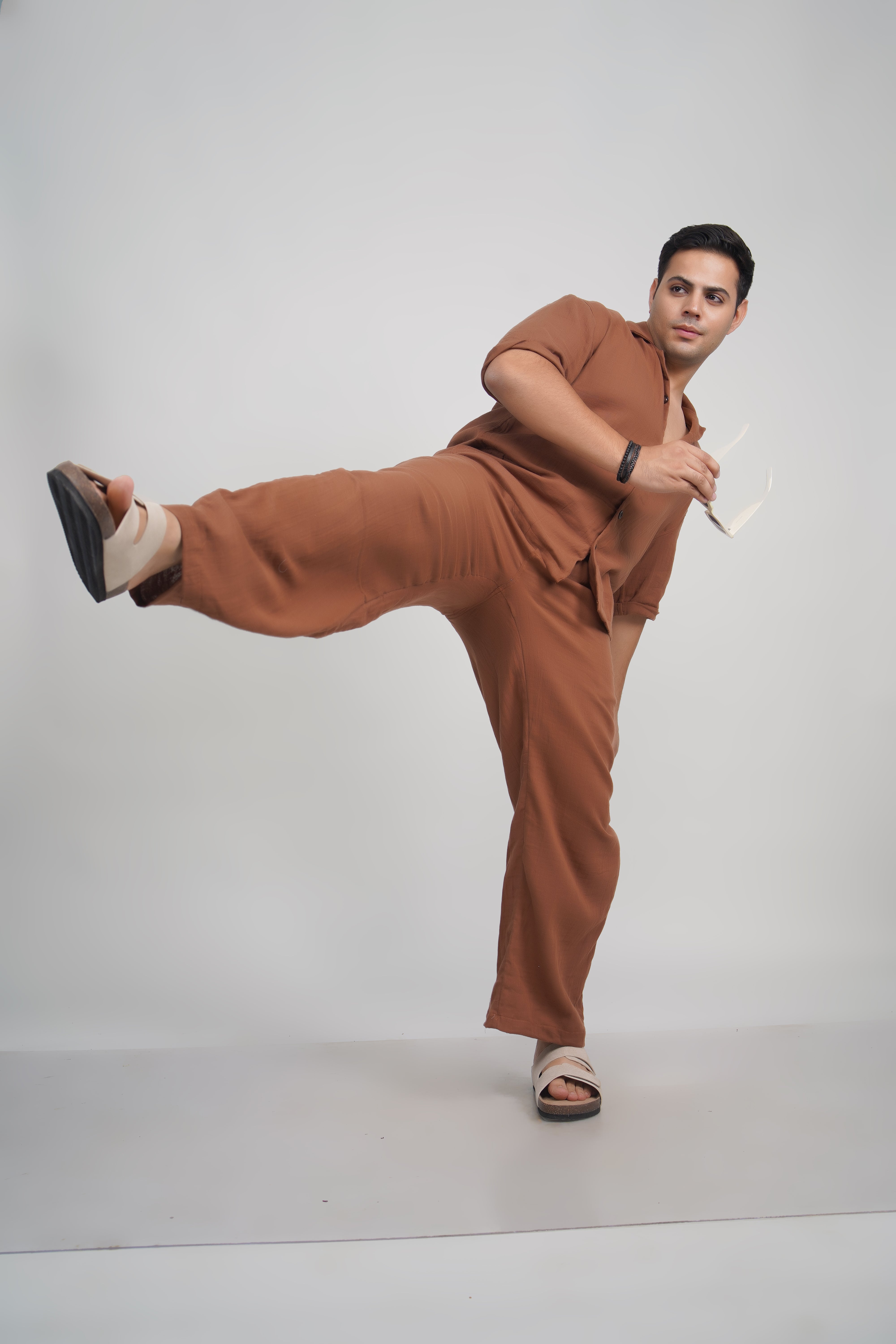 Dark Brown Relaxed Fit Muslin Shirt