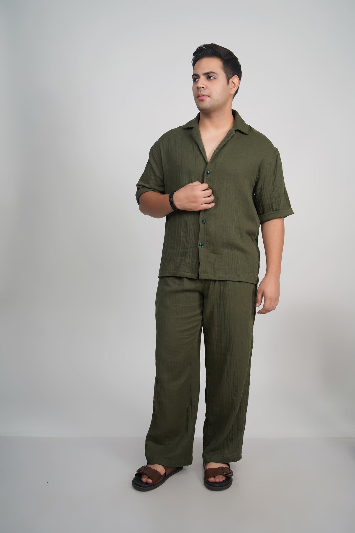 Olive Green Relaxed Fit Muslin Shirt