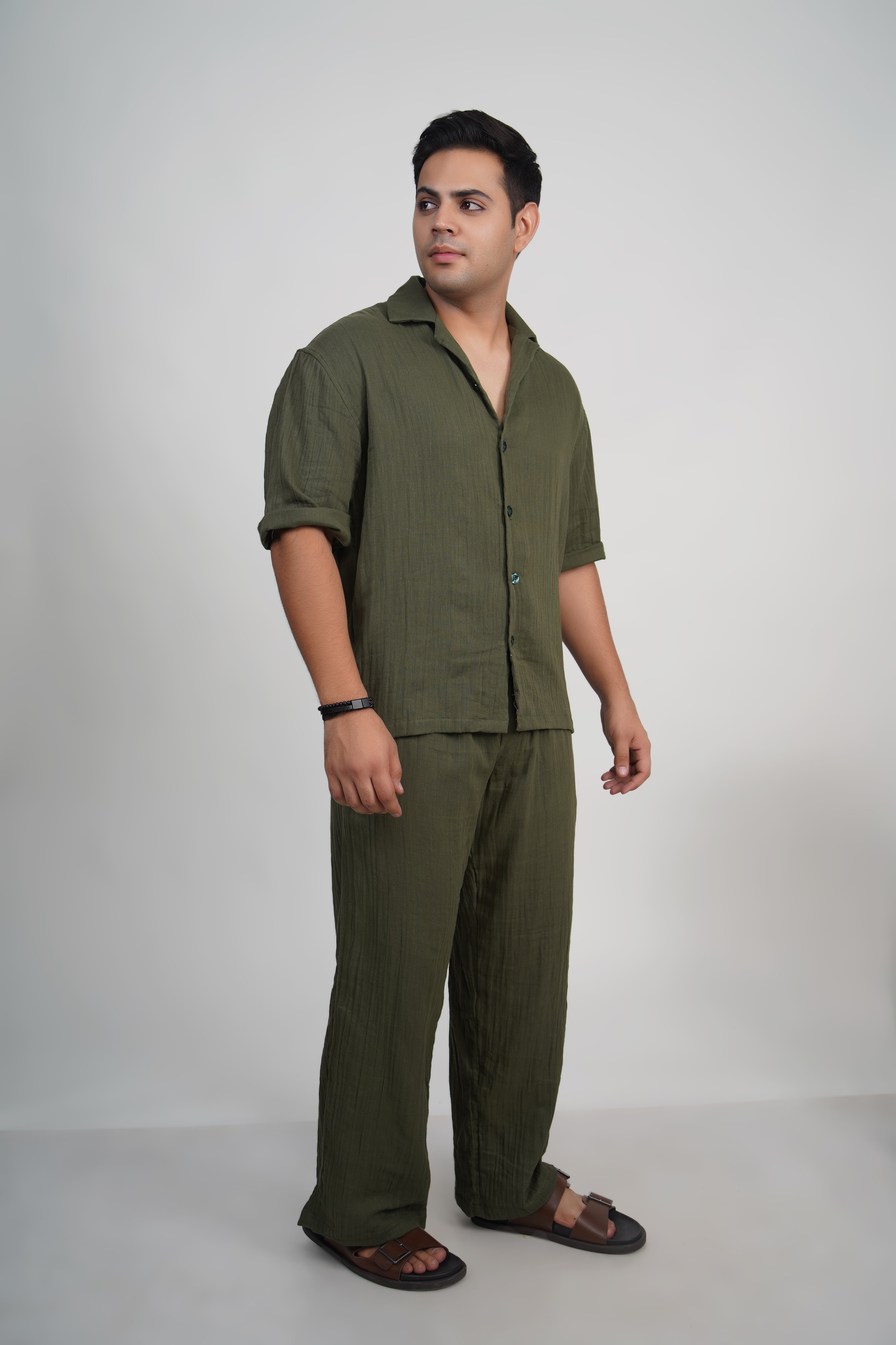 Olive Green Relaxed Fit Muslin Shirt