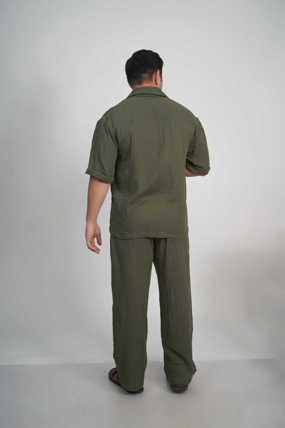 Olive Green Relaxed Fit Muslin Shirt