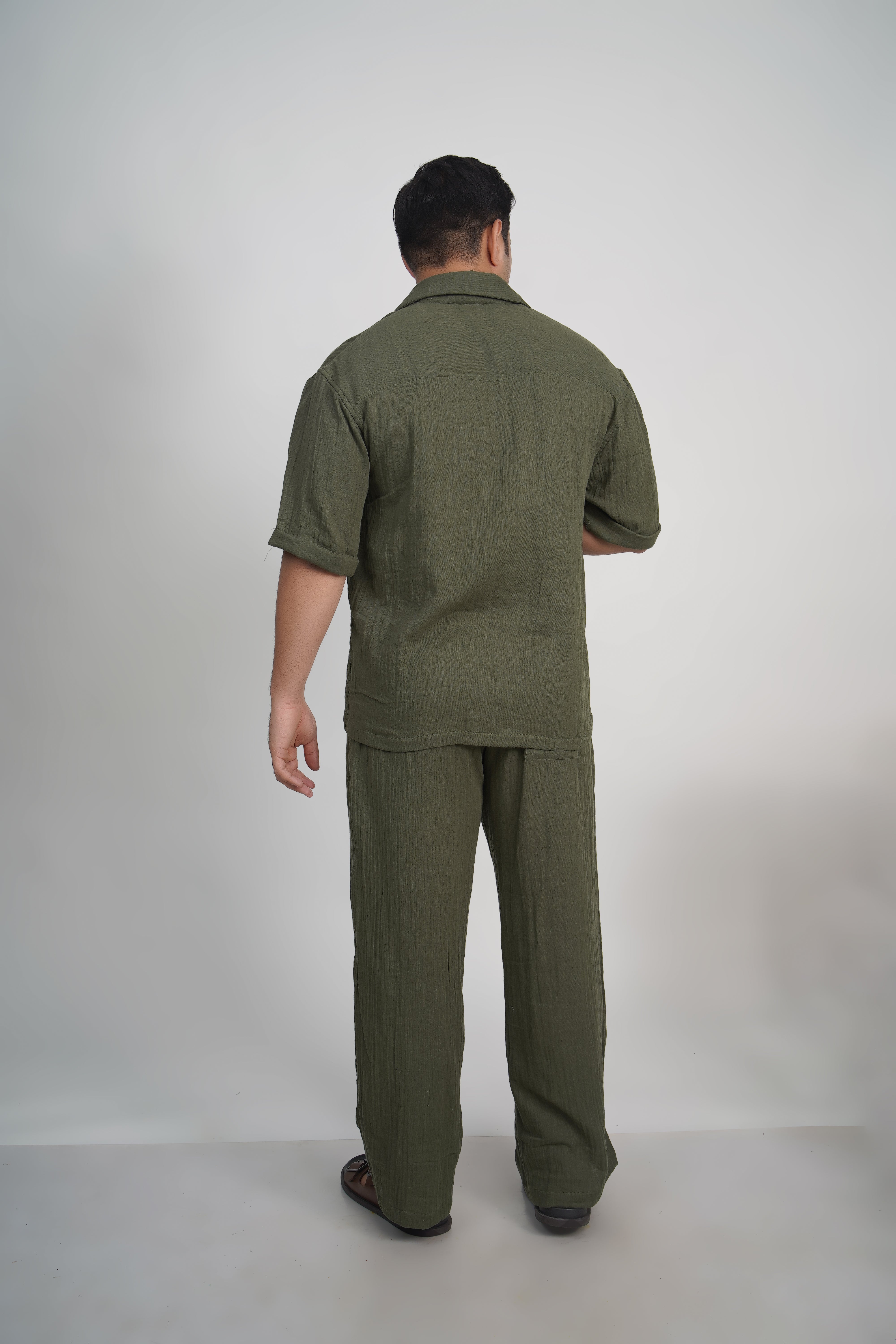 Olive Green Relaxed Fit Muslin Shirt