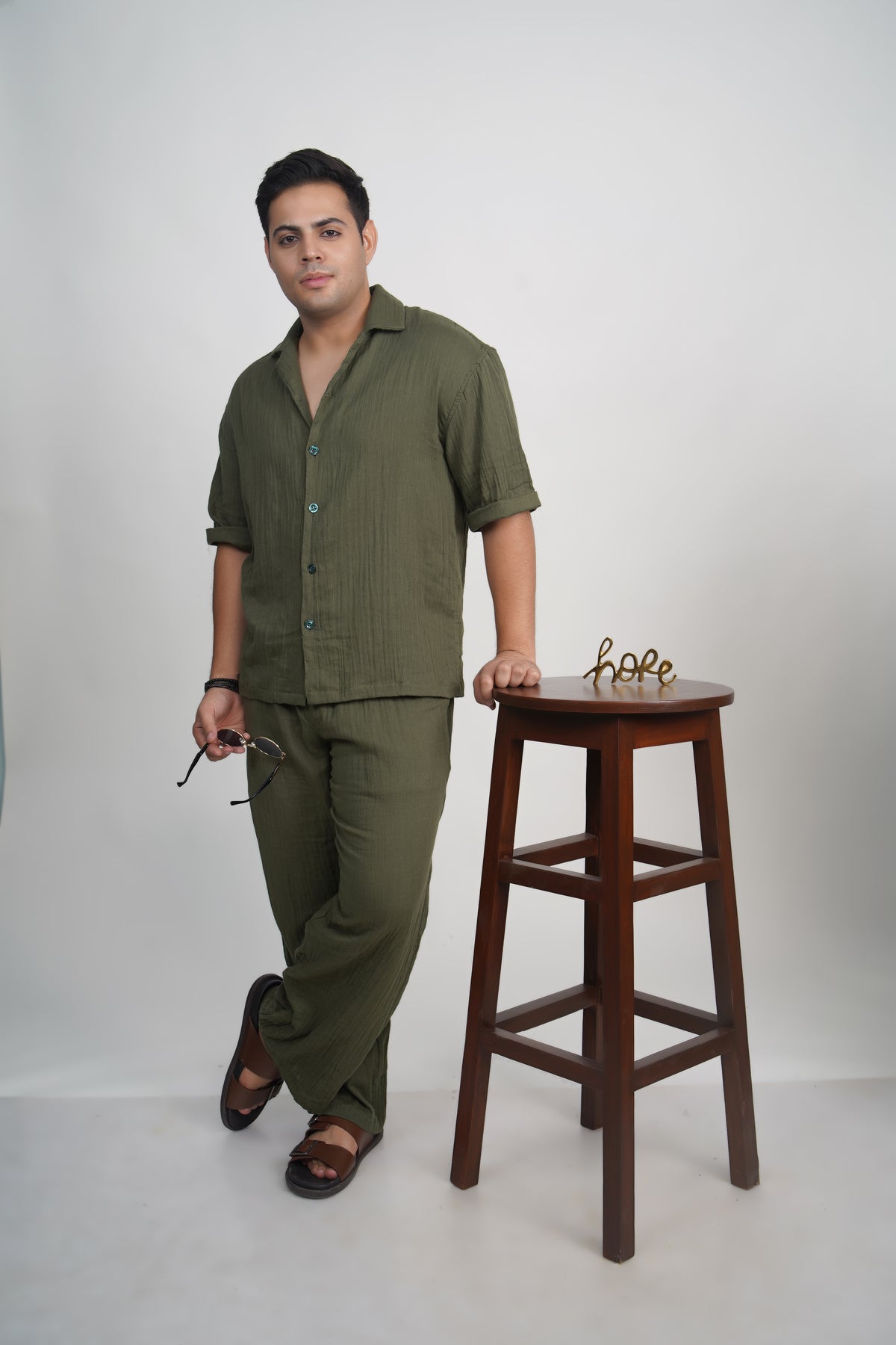 Olive Green Relaxed Fit Muslin Shirt