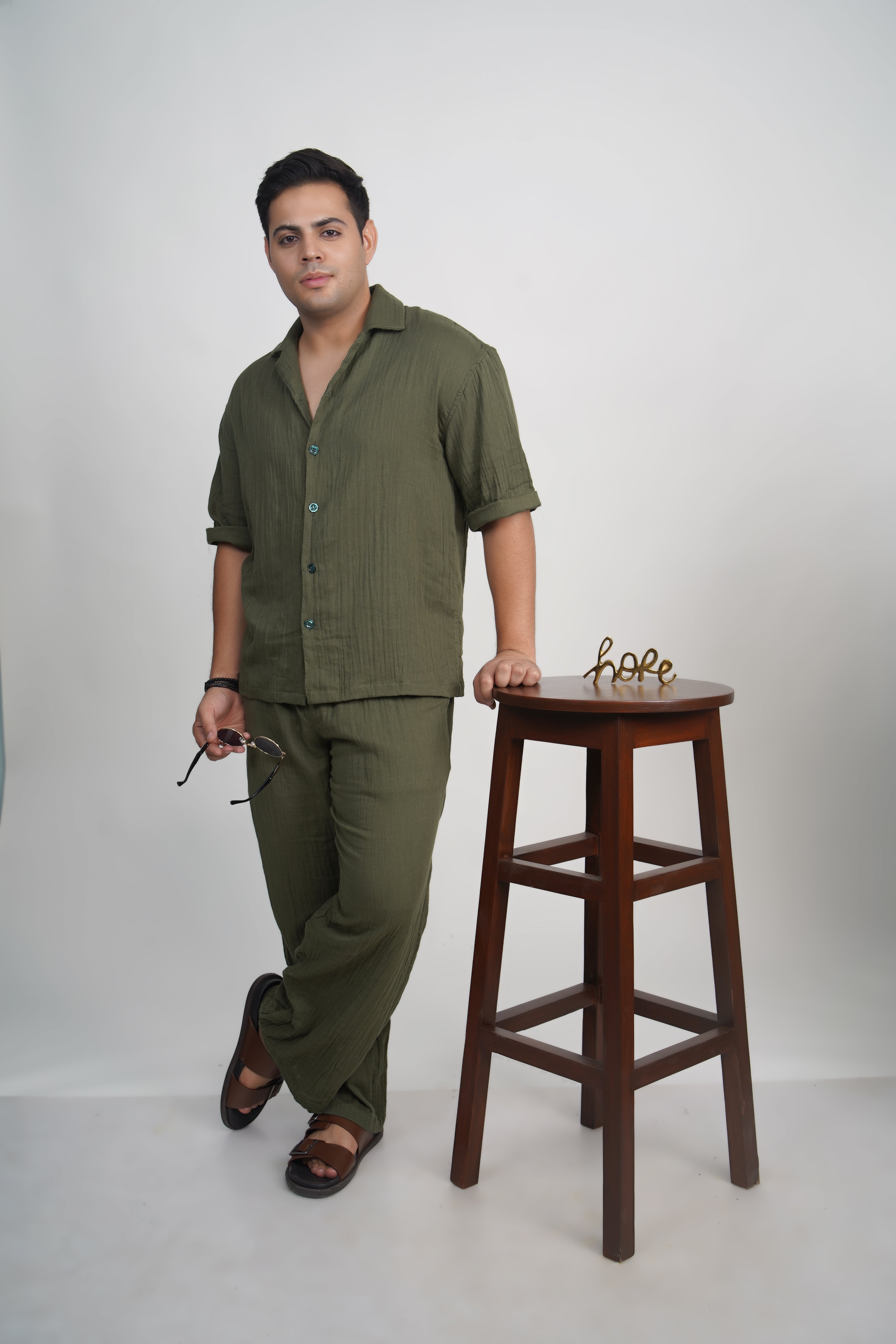 Olive Green Relaxed Fit Muslin Shirt