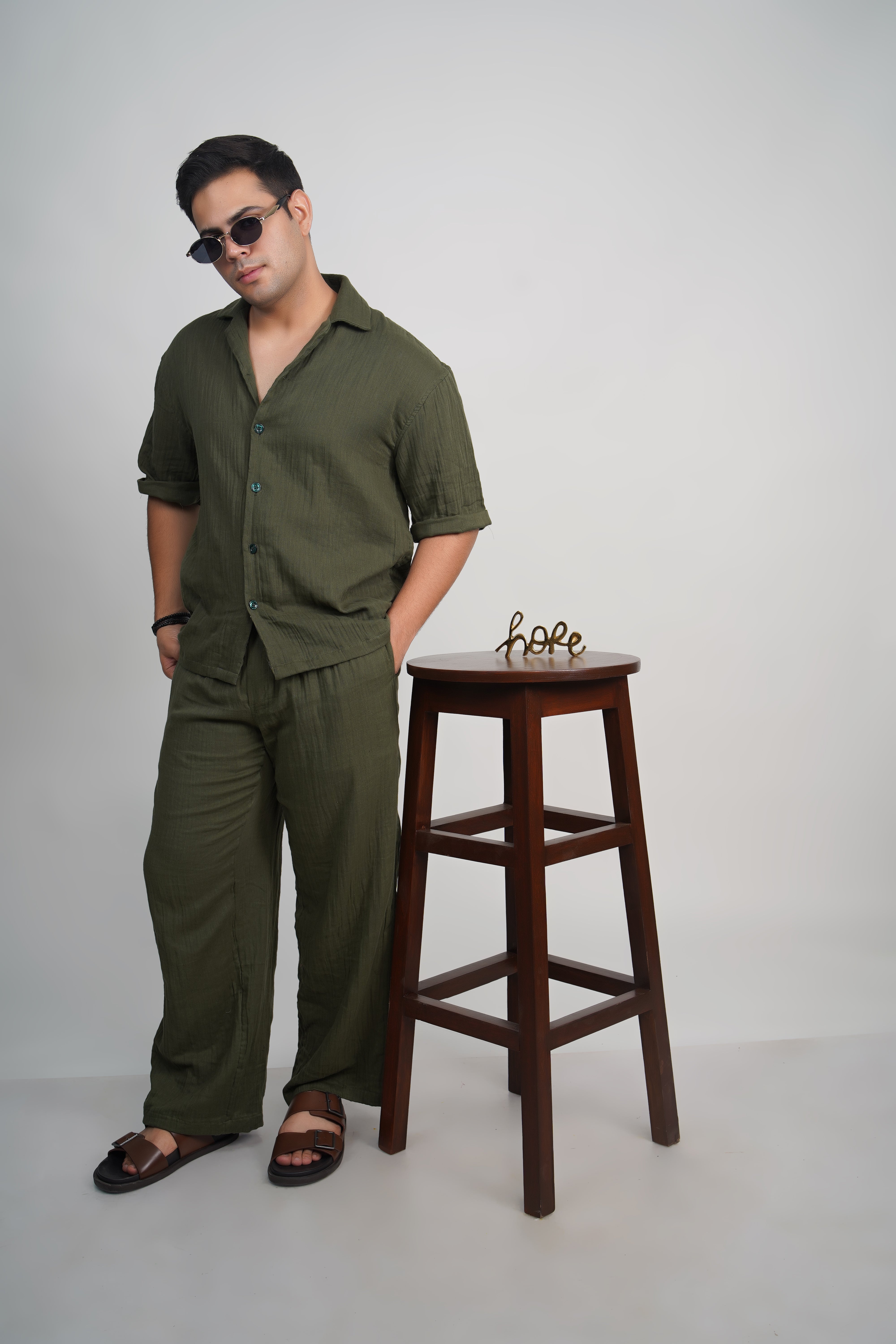Olive Green Relaxed Fit Muslin Shirt