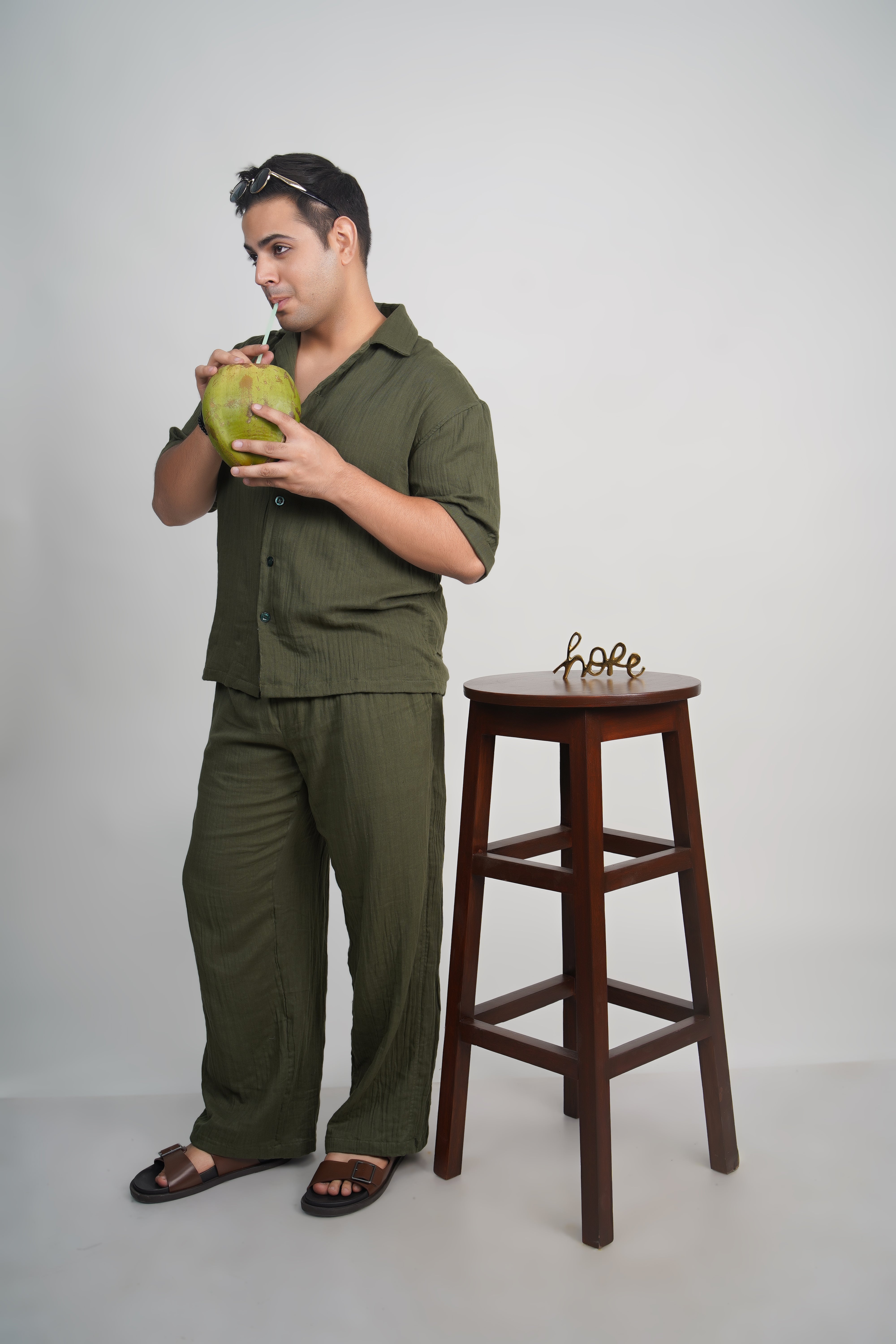 Olive Green Relaxed Fit Muslin Shirt