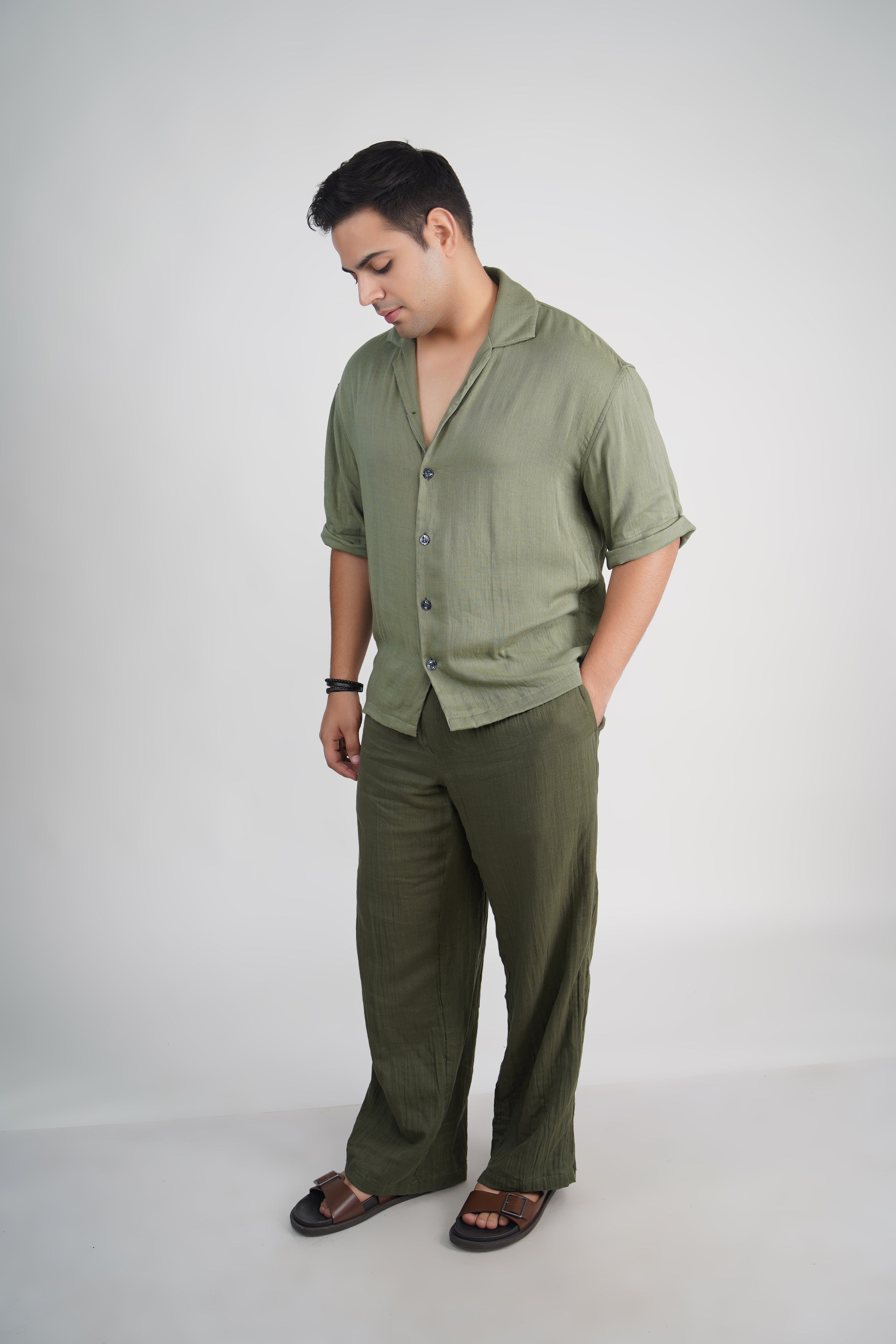 Sage Green Relaxed Fit Muslin Shirt