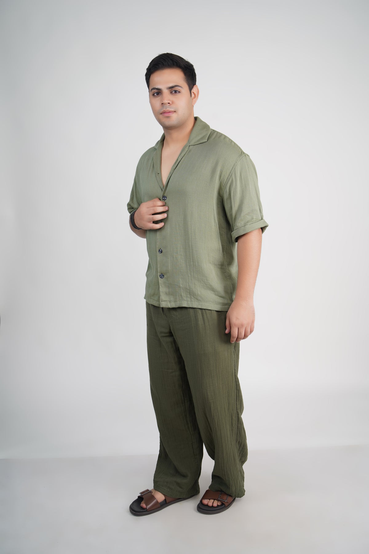 Sage Green Relaxed Fit Muslin Shirt