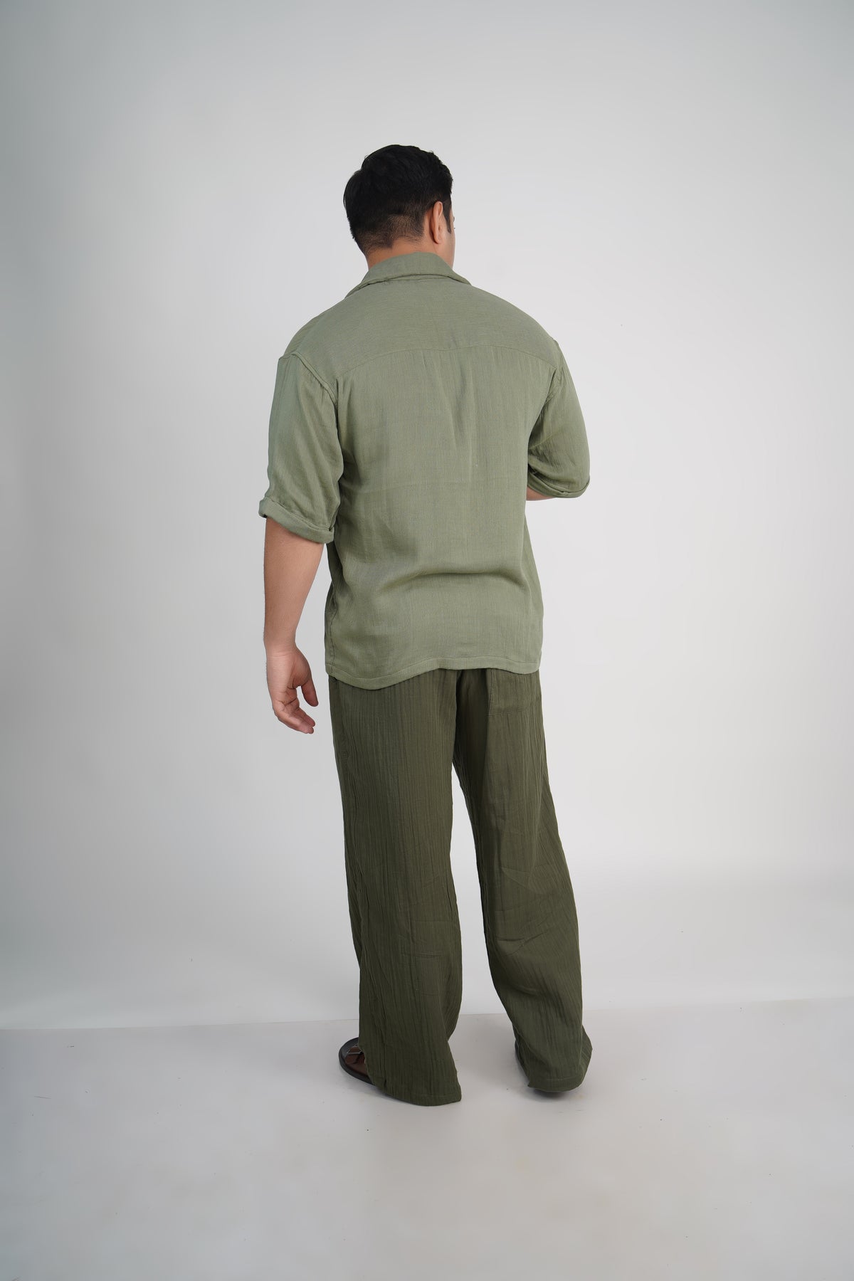 Olive Green Loose Fit Muslin Trousers
