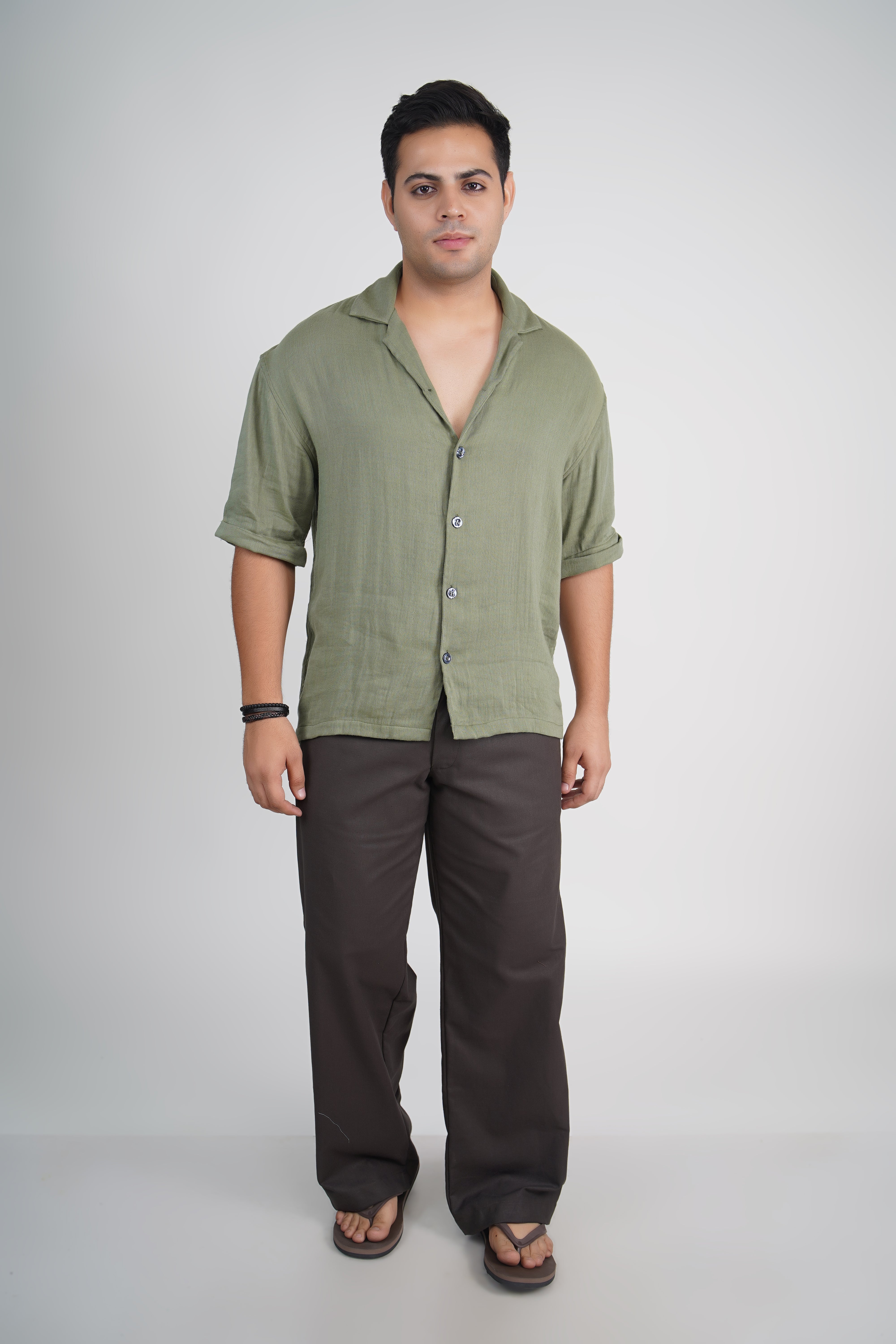 Olive Green Relaxed Fit Linen Blend Pants