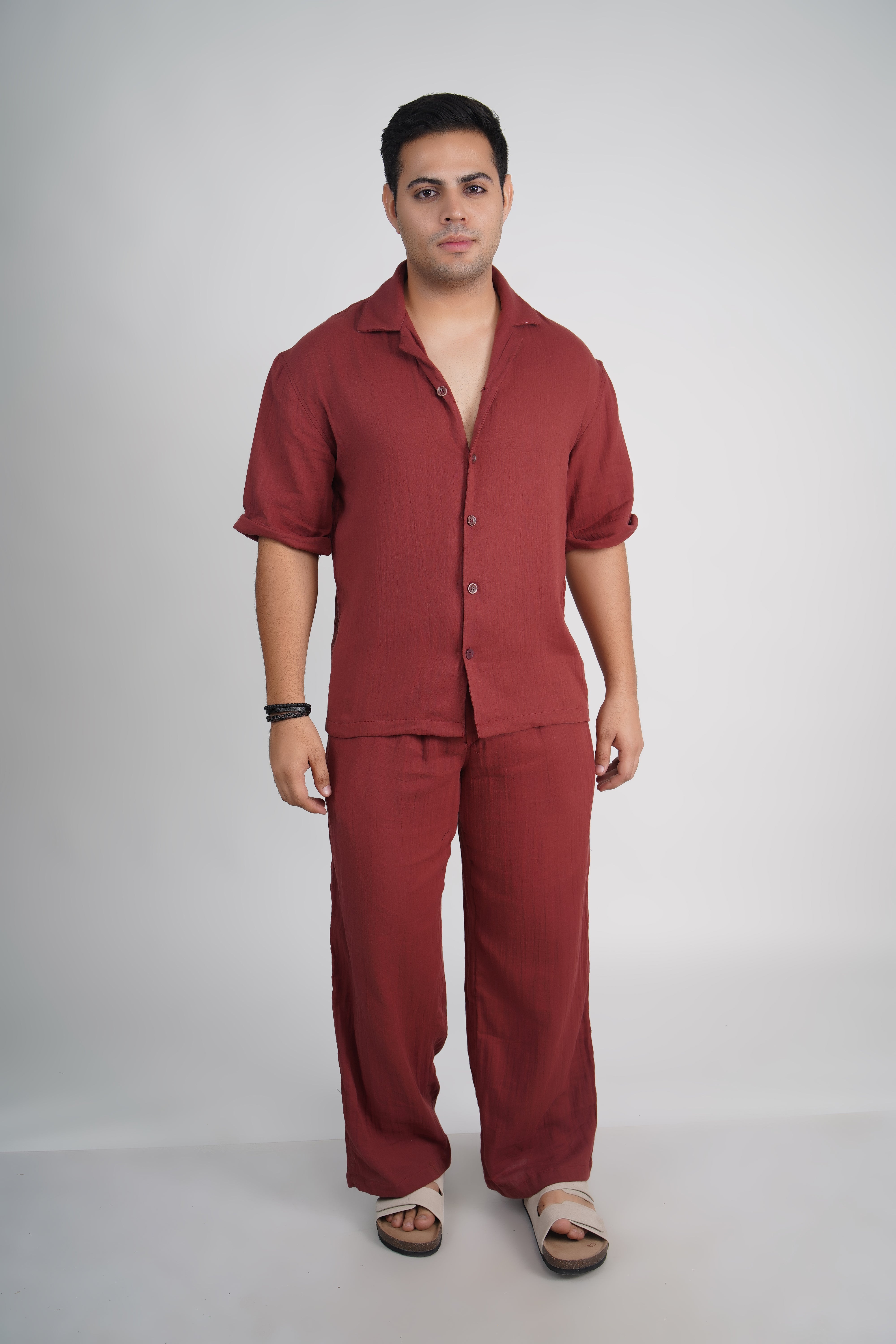 Brick Red Relaxed Fit Muslin Shirt