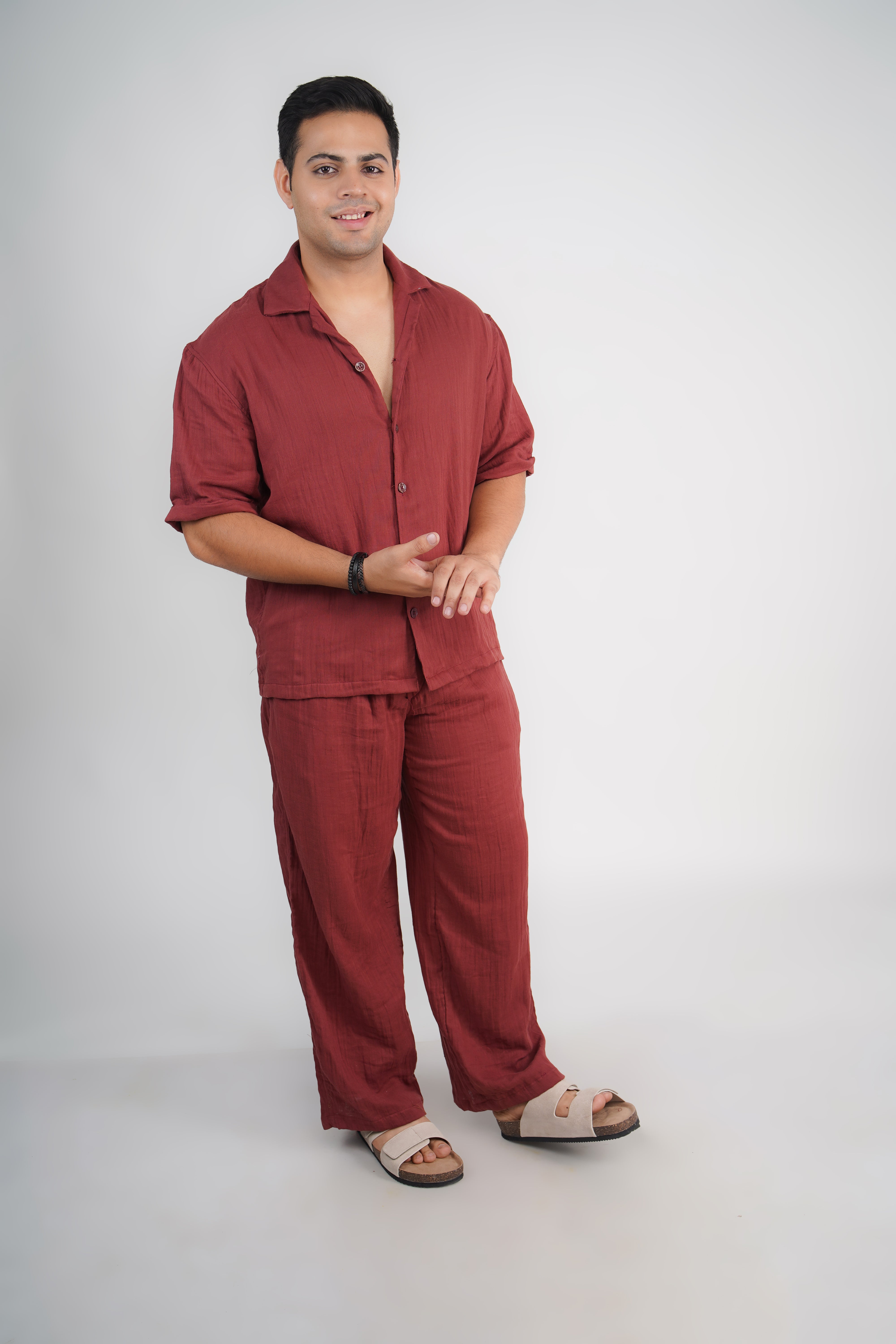 Brick Red Relaxed Fit Muslin Shirt